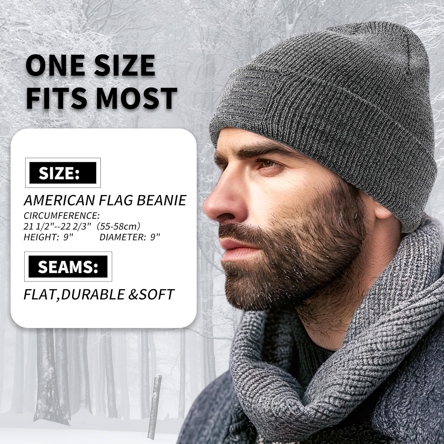 OUTDOOR SHAPING American Flag Embroidered Knit Cuffed Beanie for Men Women Tactical Winter Warm Hat - Image 3