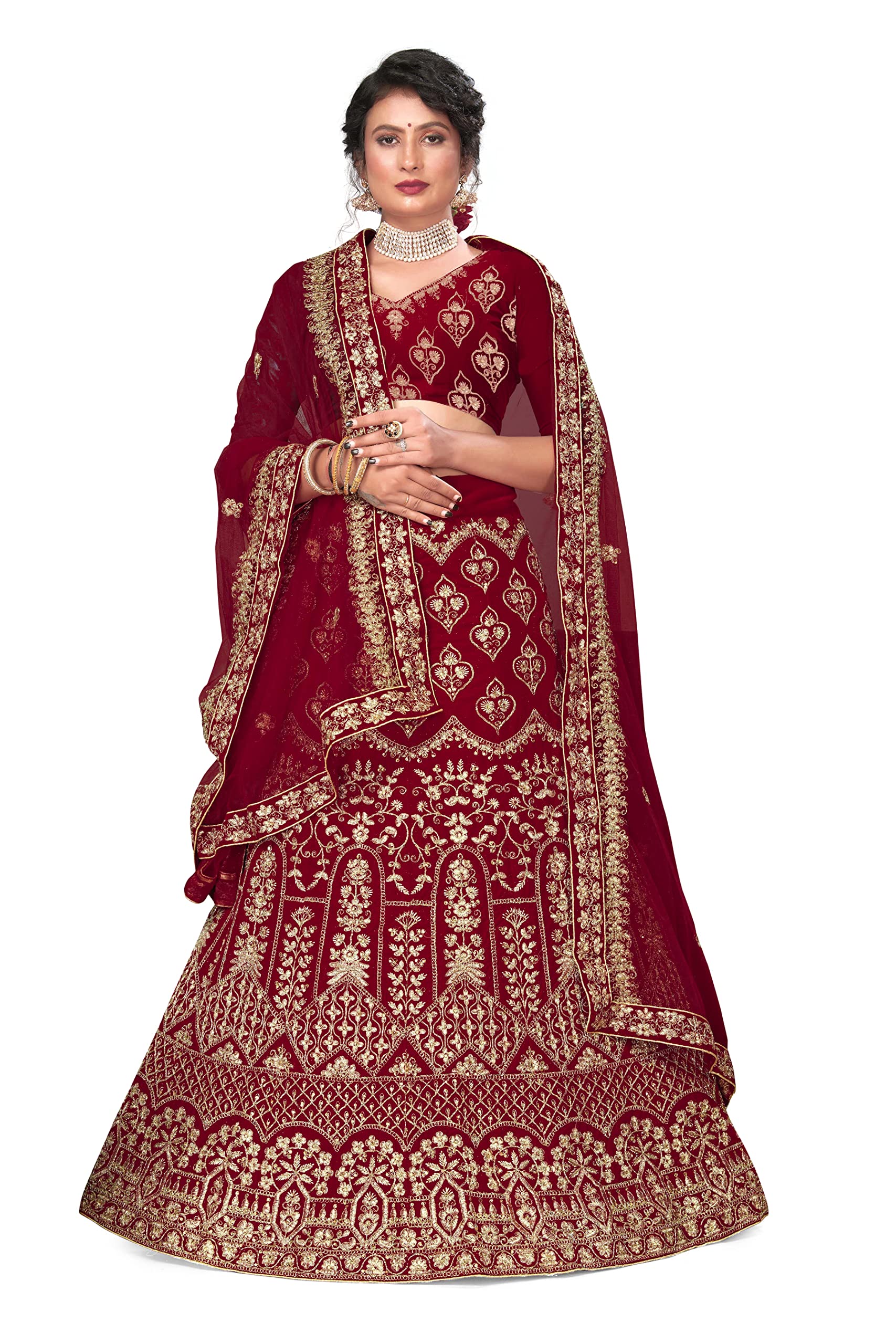 maroosh Velvet Maroon Heavy Zari Embrodiery Daimond Work Maroon Semi-Stitched Lehenga Choli (MRSVELVETQN44M)-picture-34