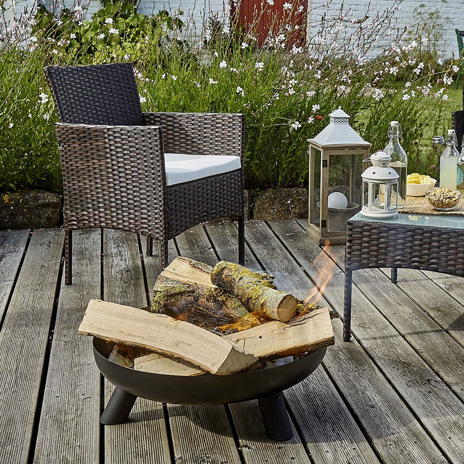 Cook’in Garden - Braciere da giardino in acciaio, grande vasca con piedi stabili, resistente alle alte temperature, focolare da esterno per terrazza, robusto e durevole, nero