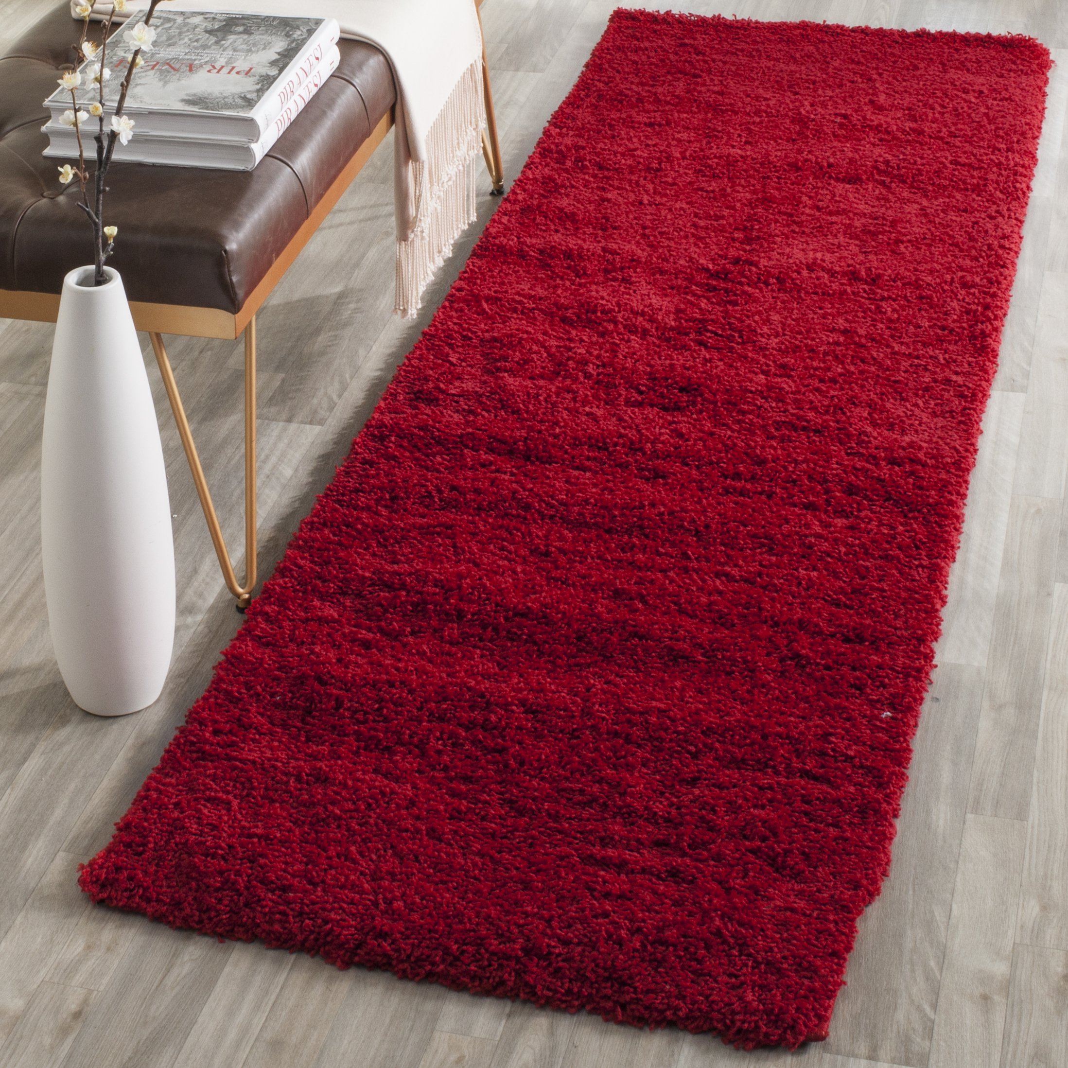 SAFAVIEH Laguna Shag Collection Area Rug - 6'7" Square, Red, Solid Design, Non-Shedding & Easy Care, 2-inch Thick Ideal for High Traffic Areas in