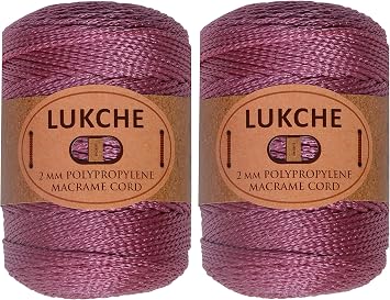 1.5-2mm Polyester Macrame Cord 2 Skein 2x153 Yards 100% Polypropylene Premium Macrame Rope, Yarn Crochet Macrame Bag Craft for Wall Hangers, Bags, Bottom Plates, Carpets 2 Dried Rose