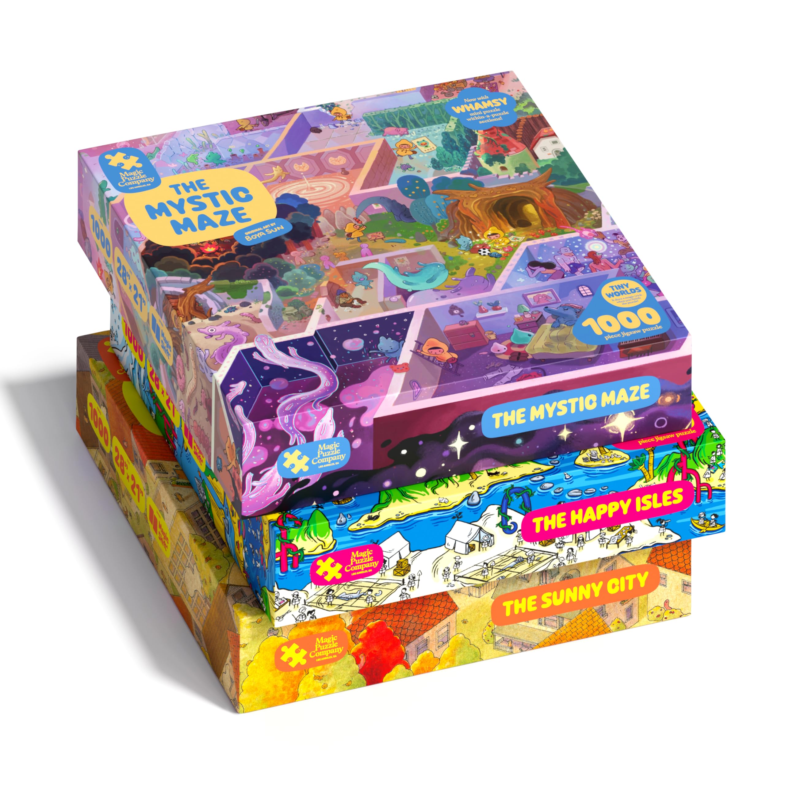 Magic Puzzles 3-Pack • Series One • The Happy Isles, The Mystic Maze, & The Sunny City • 1000 Piece Jigsaw Puzzles from The Magic Puzzle Company