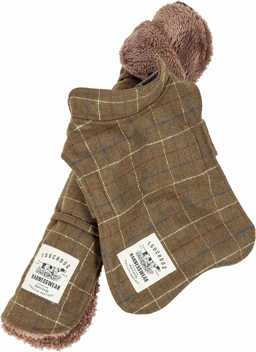 Pet Life ® Touchdog 2-Piece Set Windowpane Plaid Fashion Fall and Winter Dog Jacket - Wool Dog Coat with Matching Reversible Pet Mat