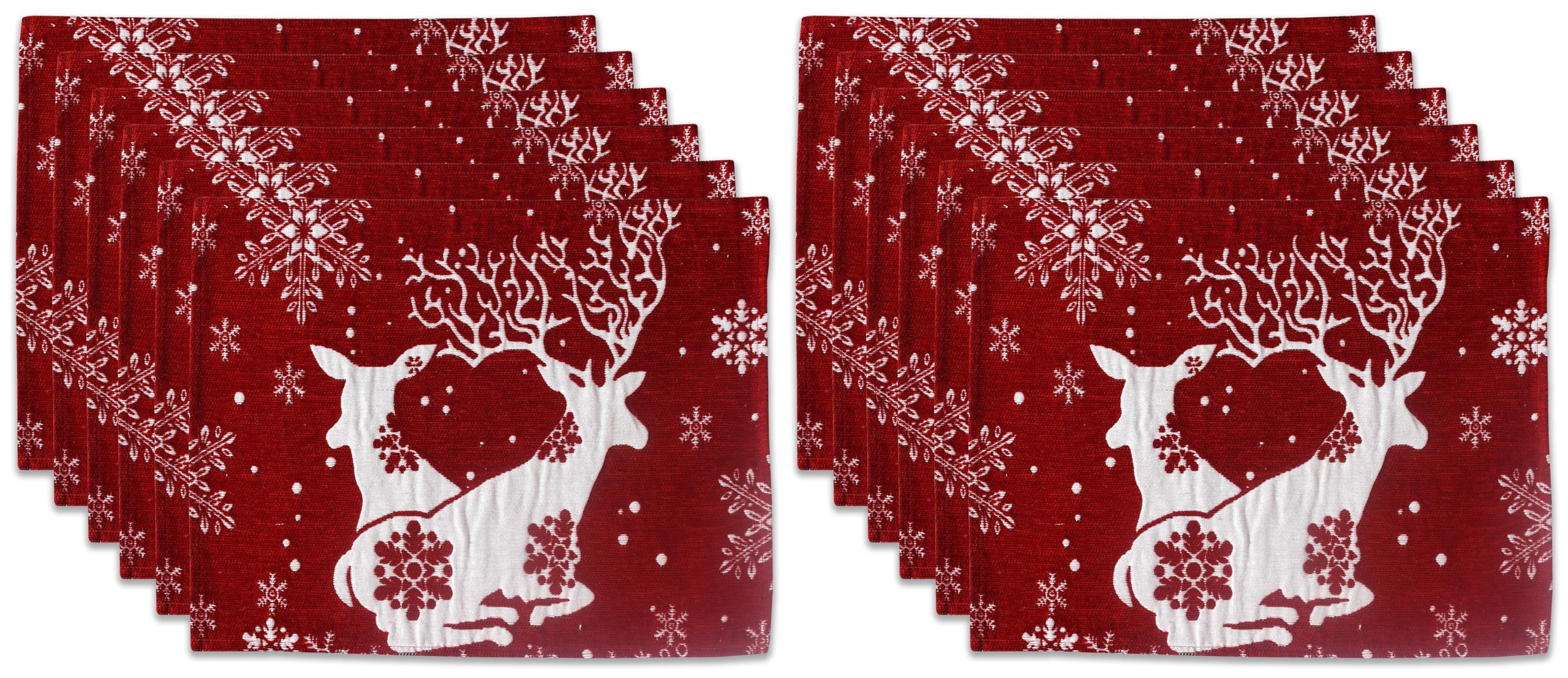 La Maison Christmas Placemats Winter Holiday Table Mat Set Xmas Decoration Washable Heat Proof Placemats Nordic, Snowman, Reindeers, Santa Festive Dining Decor (Elegant Stags, 12)