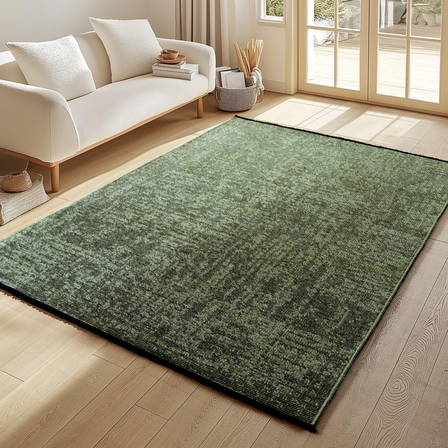 Tapis bohème Kilim Vintage en Chenille de Coton Lavable antidérapant pour Salon Chambre Cuisine - Dimension 80X150 cm, Couleur Vert