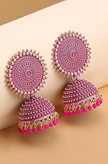 Women's Jewellery Earrings For Women Traditional Gold Plated Floral Golden Pink Jhumkas Pearl Studded Drop Earrings For Women Gift For Sister