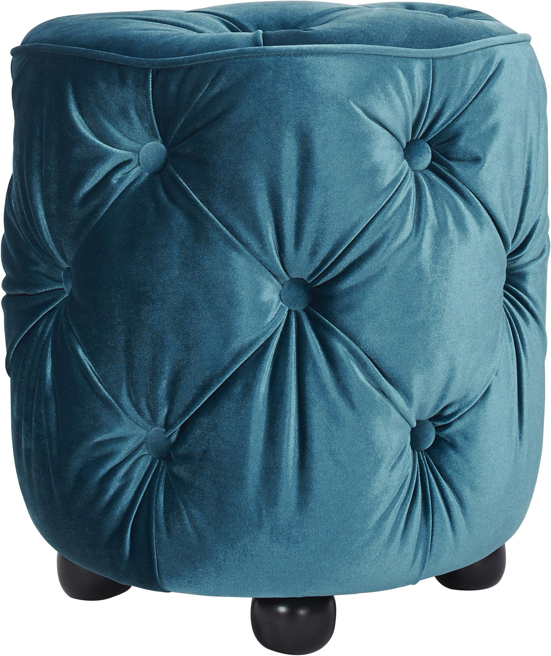 Sandy Wilson Fusion Tufted Cylinder Ottoman, Teal Blue