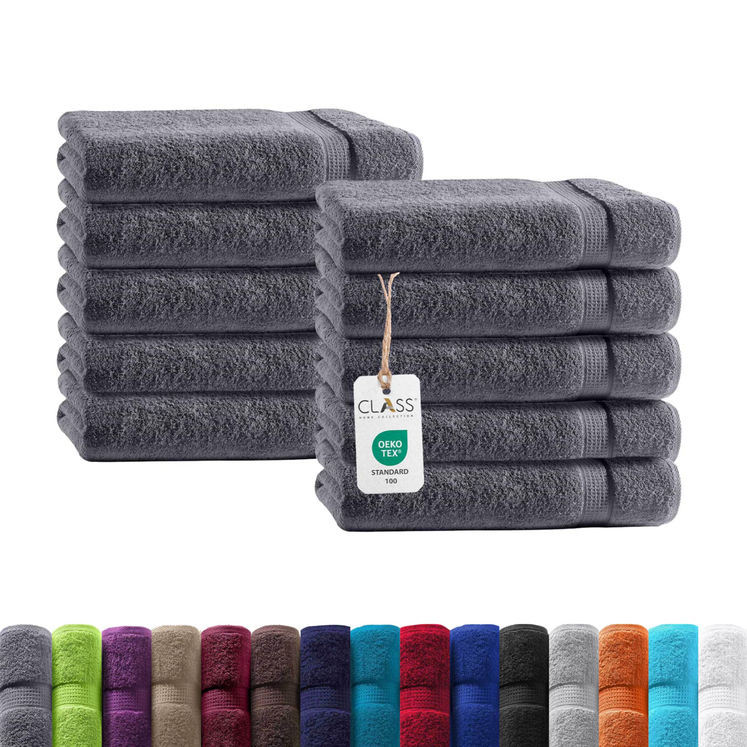 Class Home Collection Gästetücher 30x50 cm – 10er Set Frottee Gästehandtücher – Weich & saugfähig – 100% Baumwolle mit Aufhänger – Anthrazit