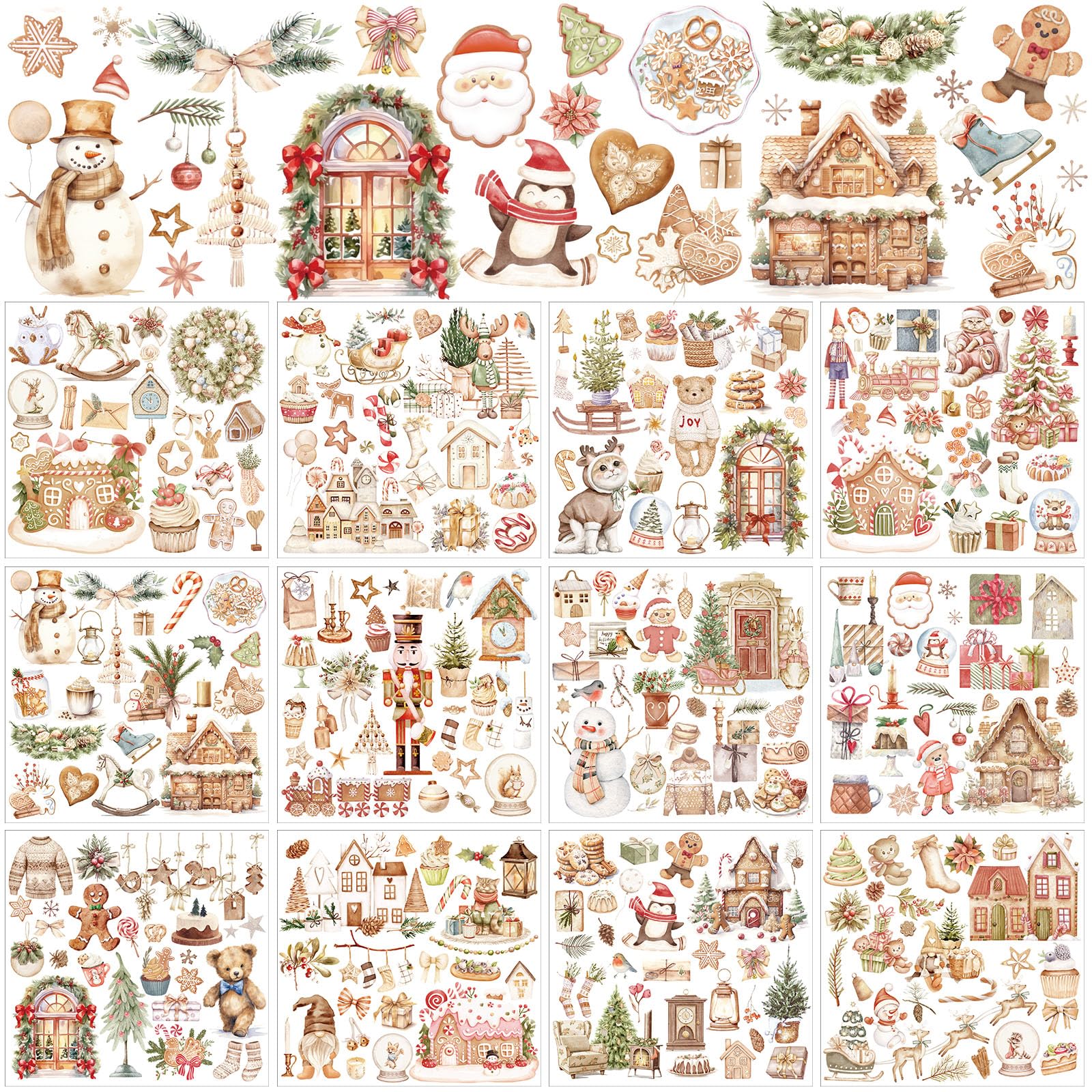 BBTO 12 Sheets Christmas Rub on Transfers for Crafts, Gingerbread House
