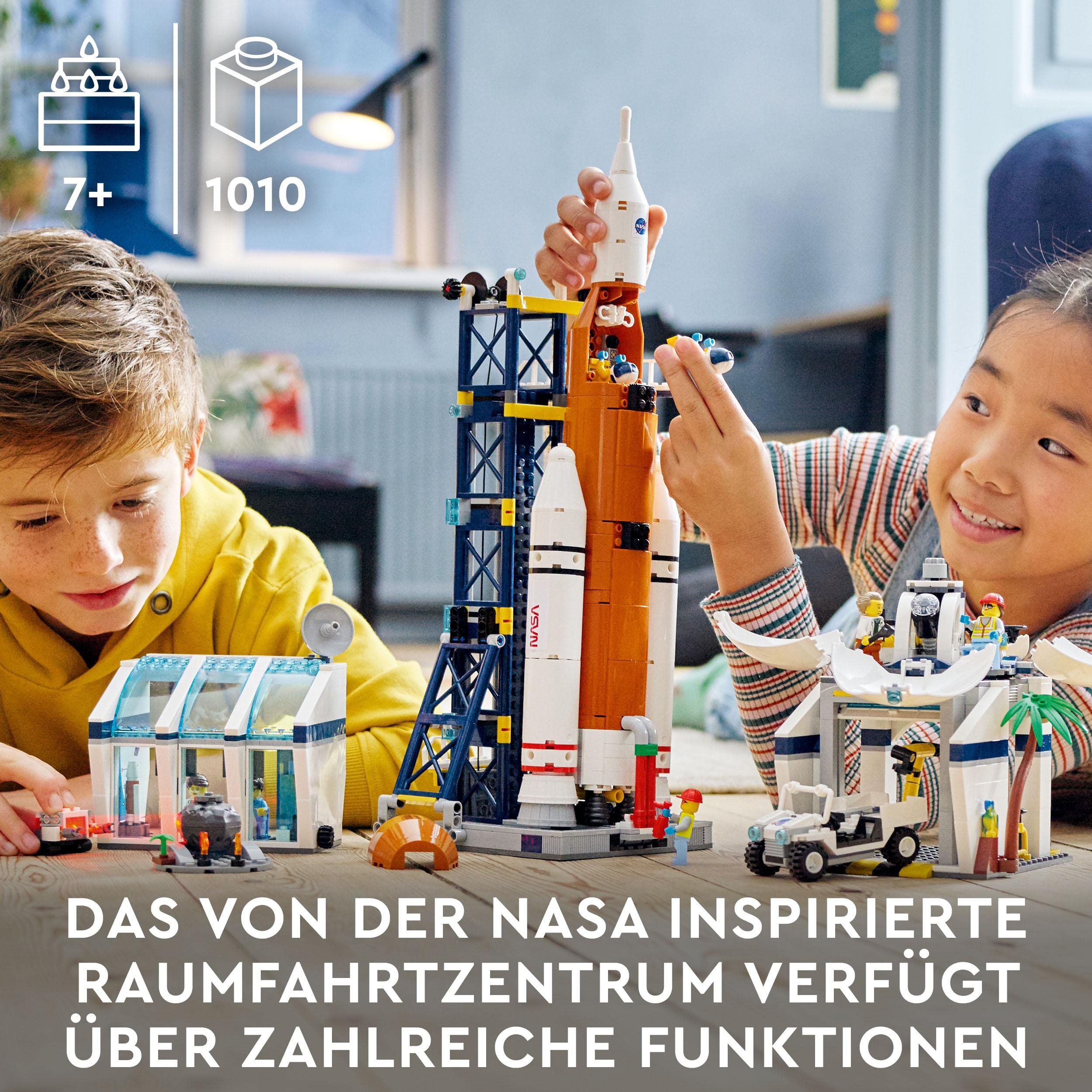 LEGO 60351 City Raumfahrtzentrum Weltraum-Spielzeug NASA Serie mit 7 Astronauten-Minifiguren und Einer Rakete, ab 7 Jahre