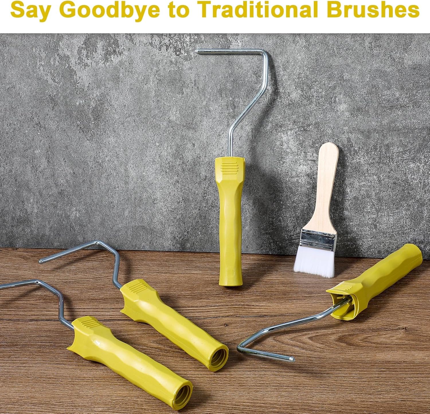 4 Inch Paint Roller Frame, Paint Roller Handle with Plastic Threaded Grip Handle, Roller Frame Fits for 4" Mini Roller, Mini Roller Frame Can Use for Extension Pole - Yellow, Pack of 15