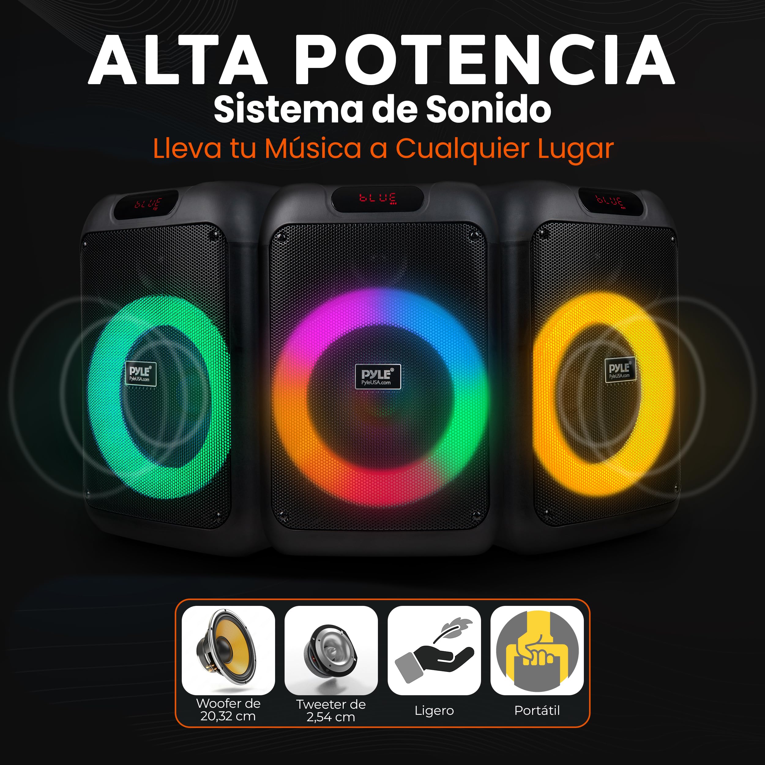 Pyle Altavoz de Fiesta Bluetooth, Sistema True Wireless Stereo, Grande, Portatil
