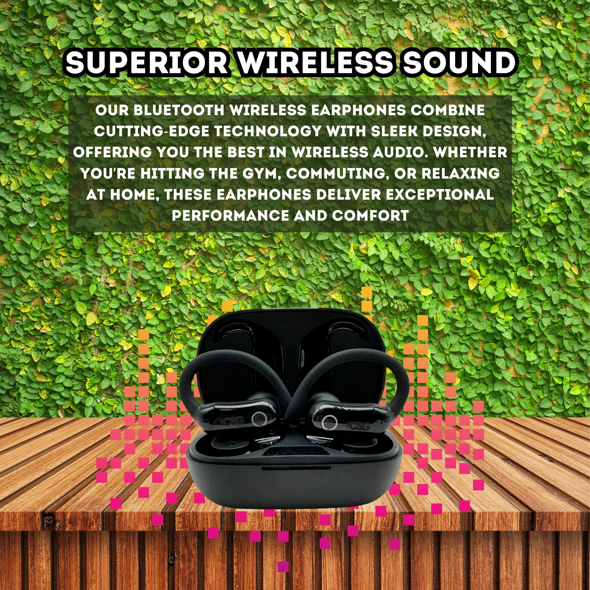 CSG True Wireless 5.3 Stereo Sport Bluetooth Earphones, Microphone, IPX7 Waterproof, Black, Touch Control, Stereo Sound, Light Weight Ergonimic Headphones Design 3