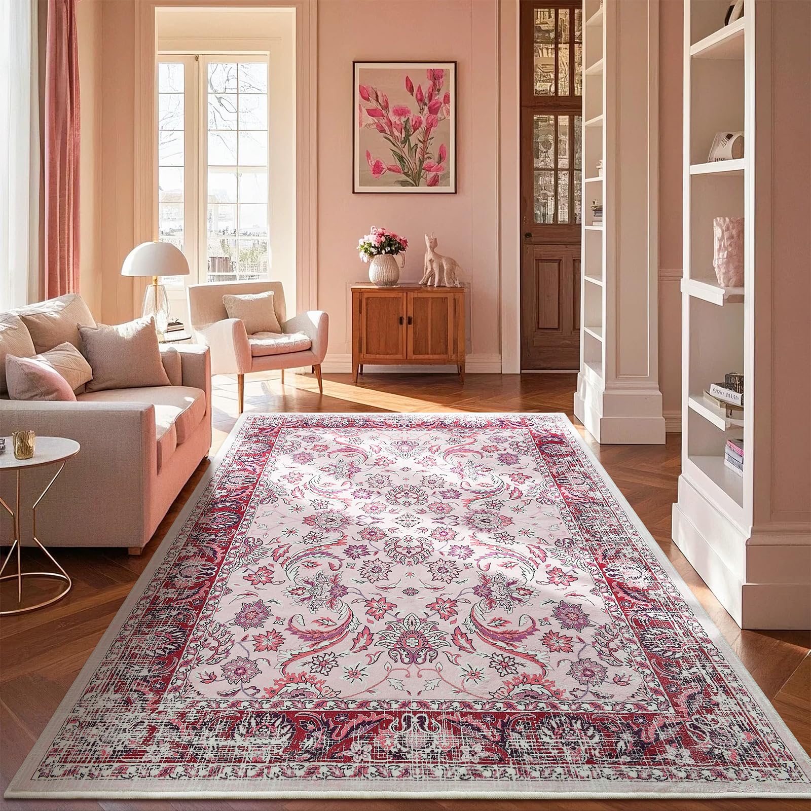 Rtizon Area Rug 4x6 Pink and White