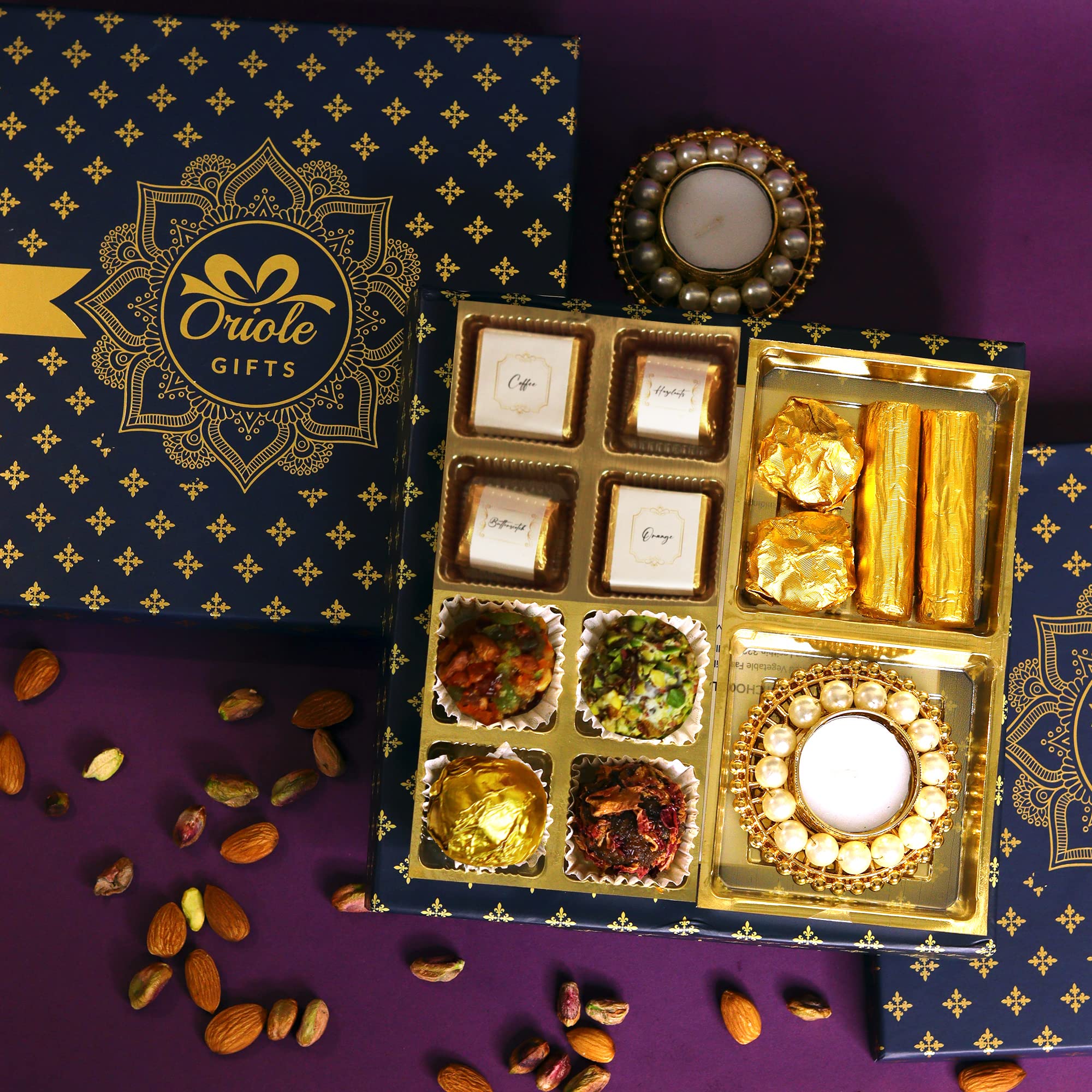 Diwali Gift Hamper for Employees, Family and Friends with Premium Chocolates, Gouremet Balls & 1 Diya | Corporate Diwali Gifts for Employees, Clients, Boss | Premium Diwali Gift Pack (B0BGZRNR9P) Amazon Price History, Amazon Price Tracker
