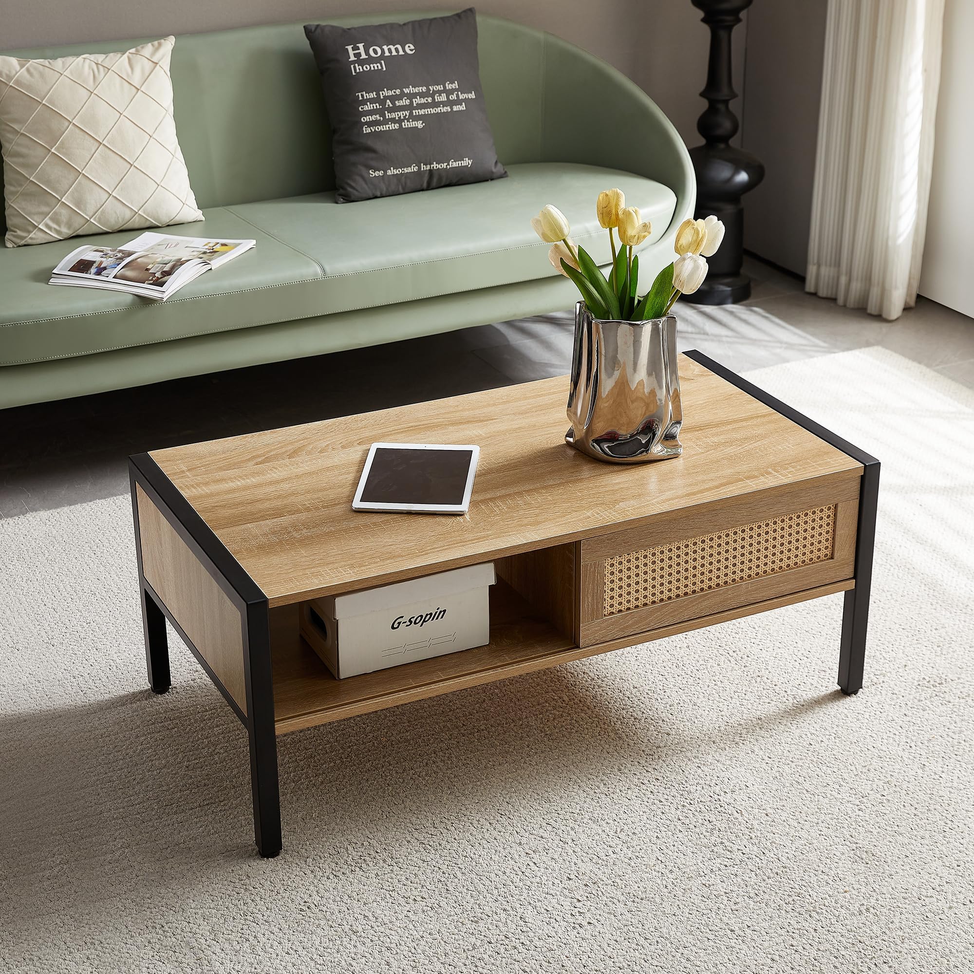 Amazon.com: Ganooly Mid Century Modern Coffee Table with Storage, 41.3 ...