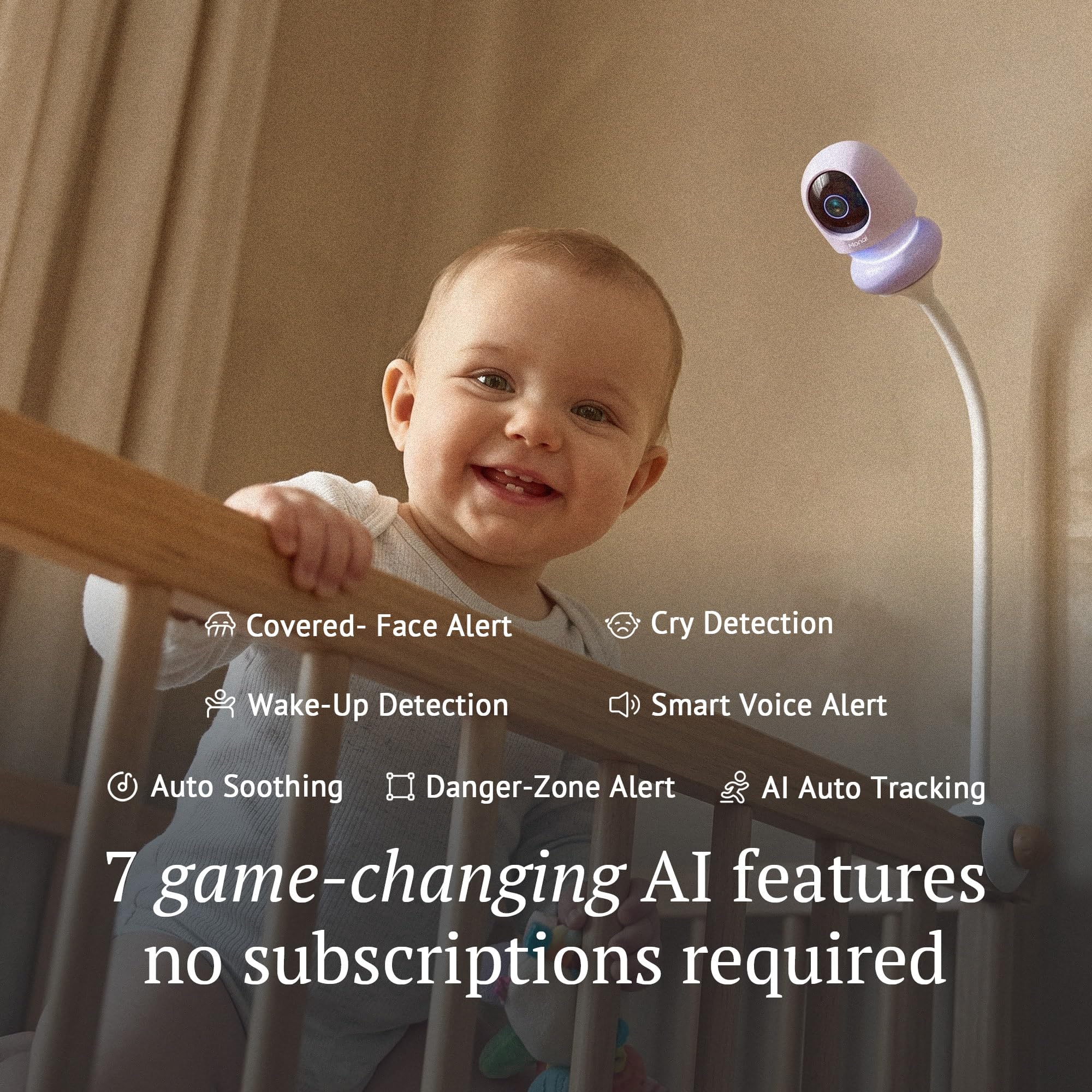 Monai Nest WiFi Baby Monitor con fotocamera e audio, portatile, batteria 8H