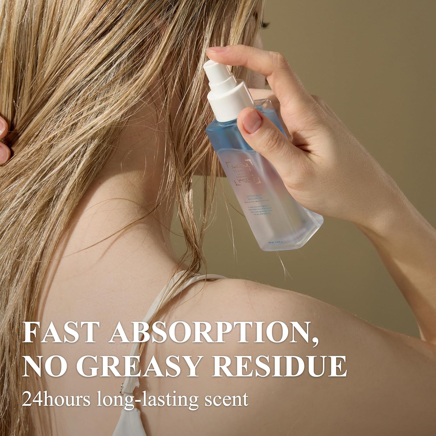 TEABLESS Cotton Blue Mallow Tea Perfume Hair & Body Mist, Hair and Body Perfume Spray for Dry Skin, Moisture Balance, Soothing, Nourishing, Long-Lasting Fragrance