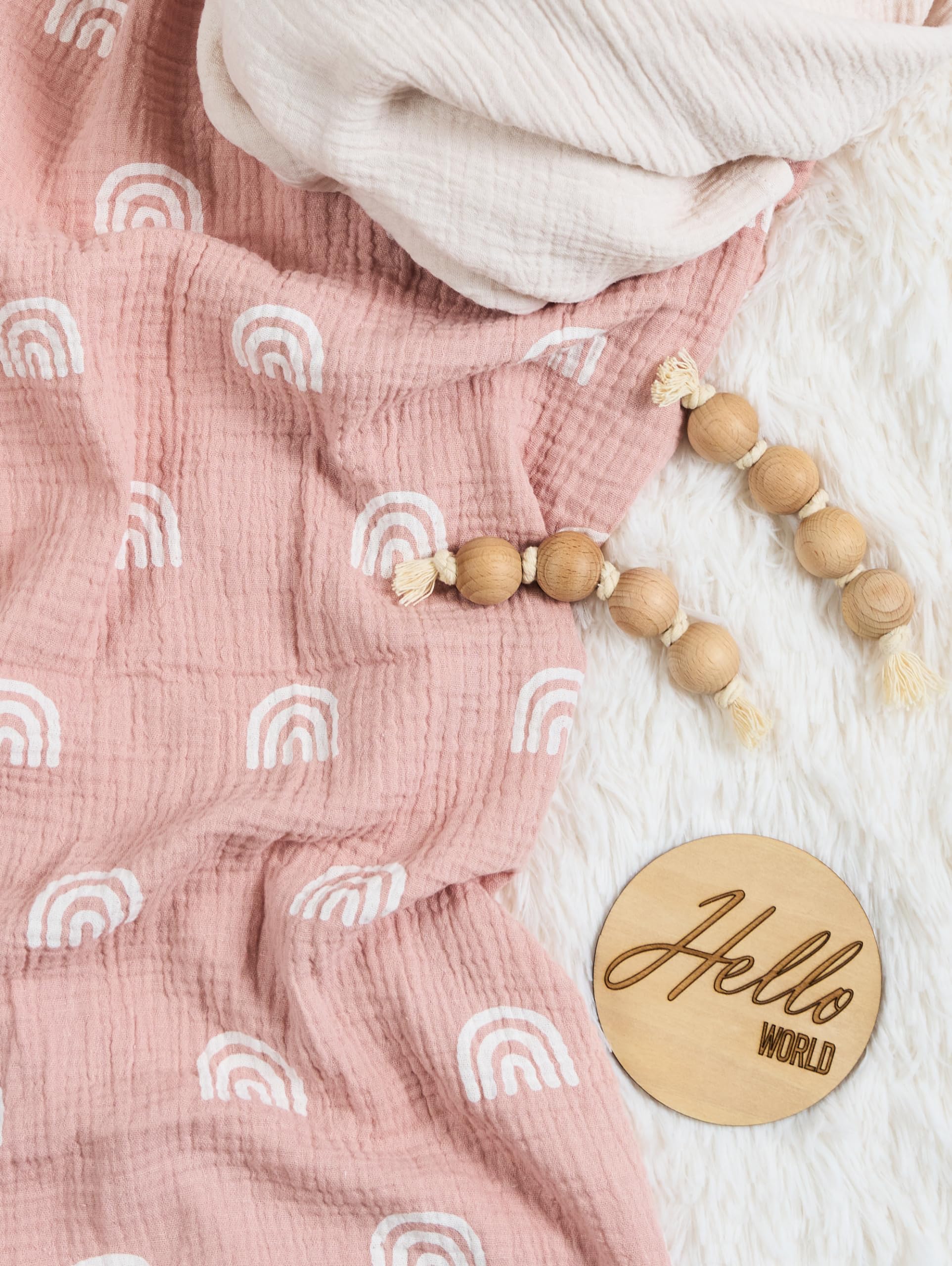 Mom Beebi 4-Pack Muslin Swaddle Blankets - 47x47 Inch Soft Baby Receiving Blankets (Cream) - View #6