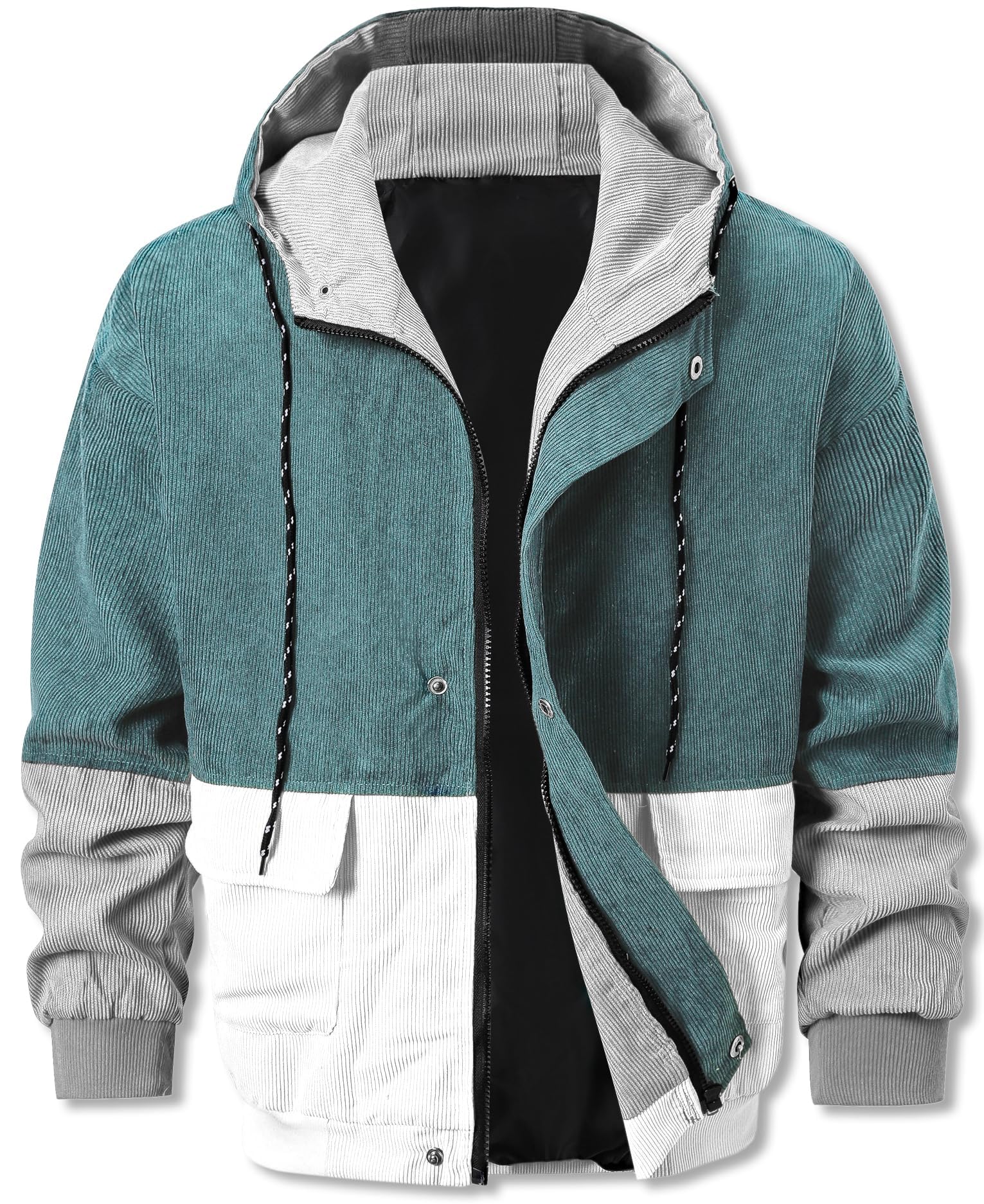 Cromoncent Men's Long Sleeve Hooded Corduroy Jackets Outerwear, XS-3XL