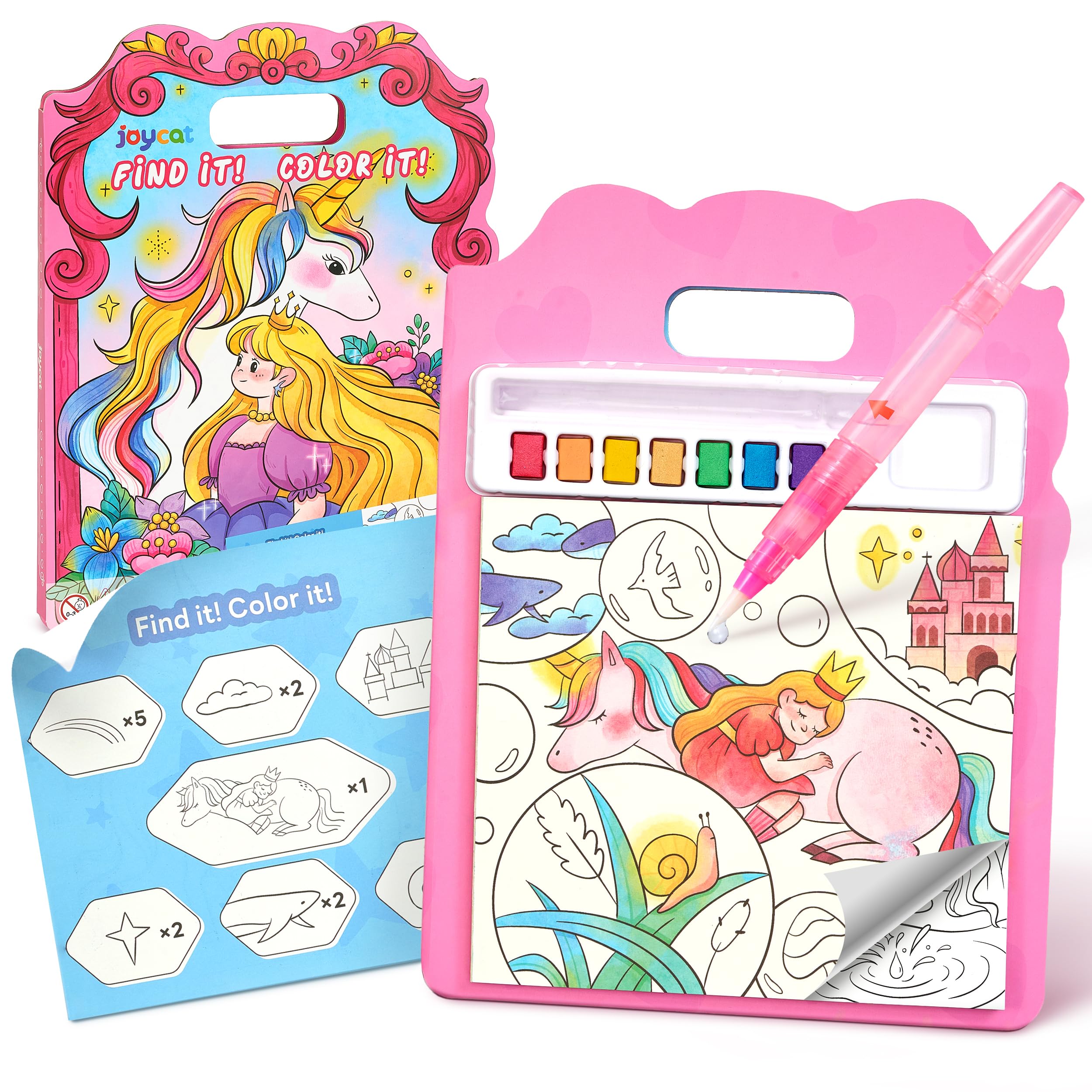 JoyCat Find & Color Paint with Water Coloring Books for Toddlers, Educational Seek and Find, No Mess Art & Craft Toy, Fun Learning Activity for Kids Ages 3-5 4-8, Gifts for Girls Boys