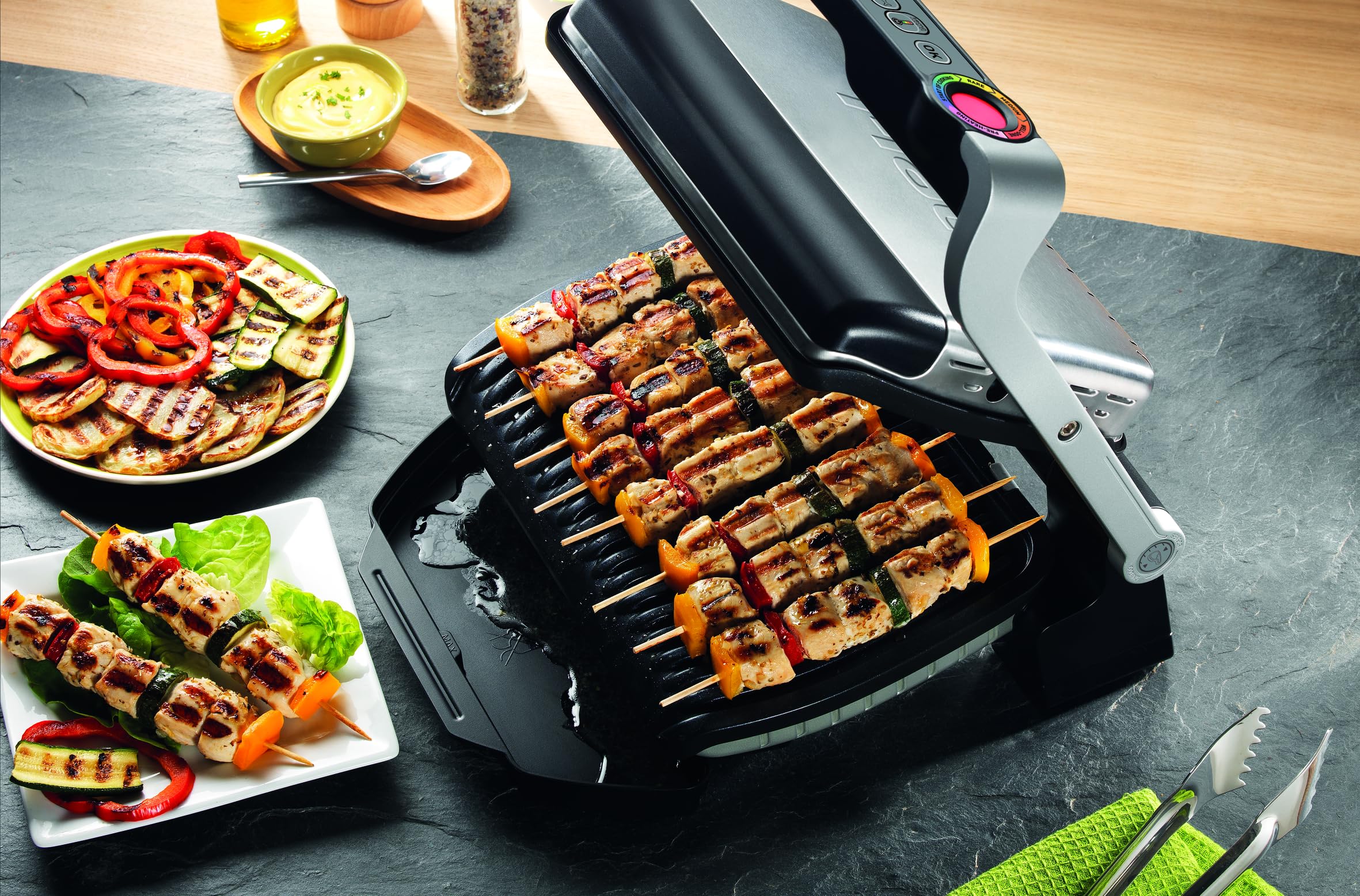Tefal GC712D12 Fry top da cucina, 7 modalità di cottura, Indicatore di avanzamento, Sensore di spessore, Teglie estraibili ed estraibili, 2000 W, Alluminio, Nero, Area grill standard (33 x 20 cm)