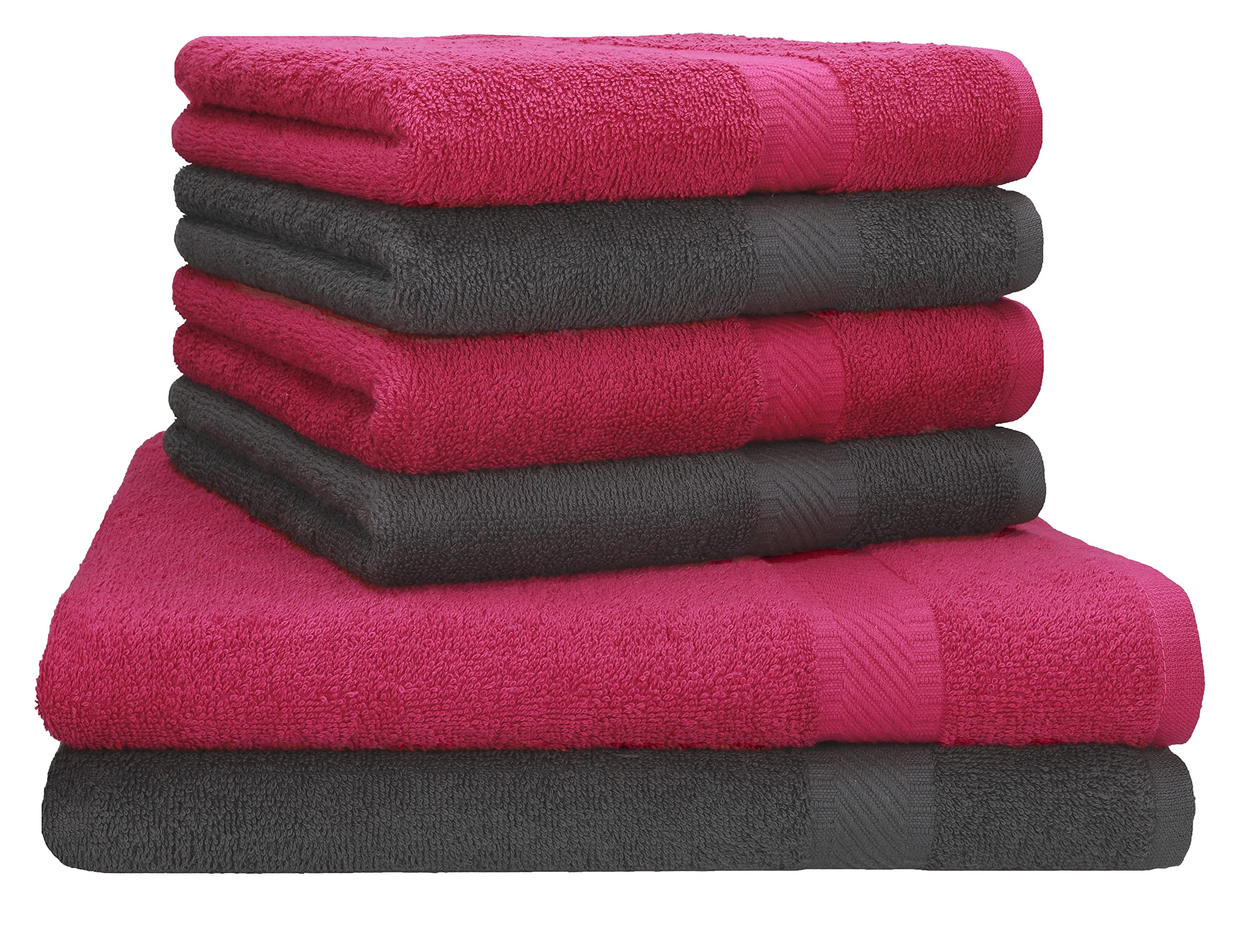 Betz Set di 6 asciugamani di PALERMO 100% cotone 2 asciugamani da doccia 4 asciugamani Colore antracite - rosso cranberry