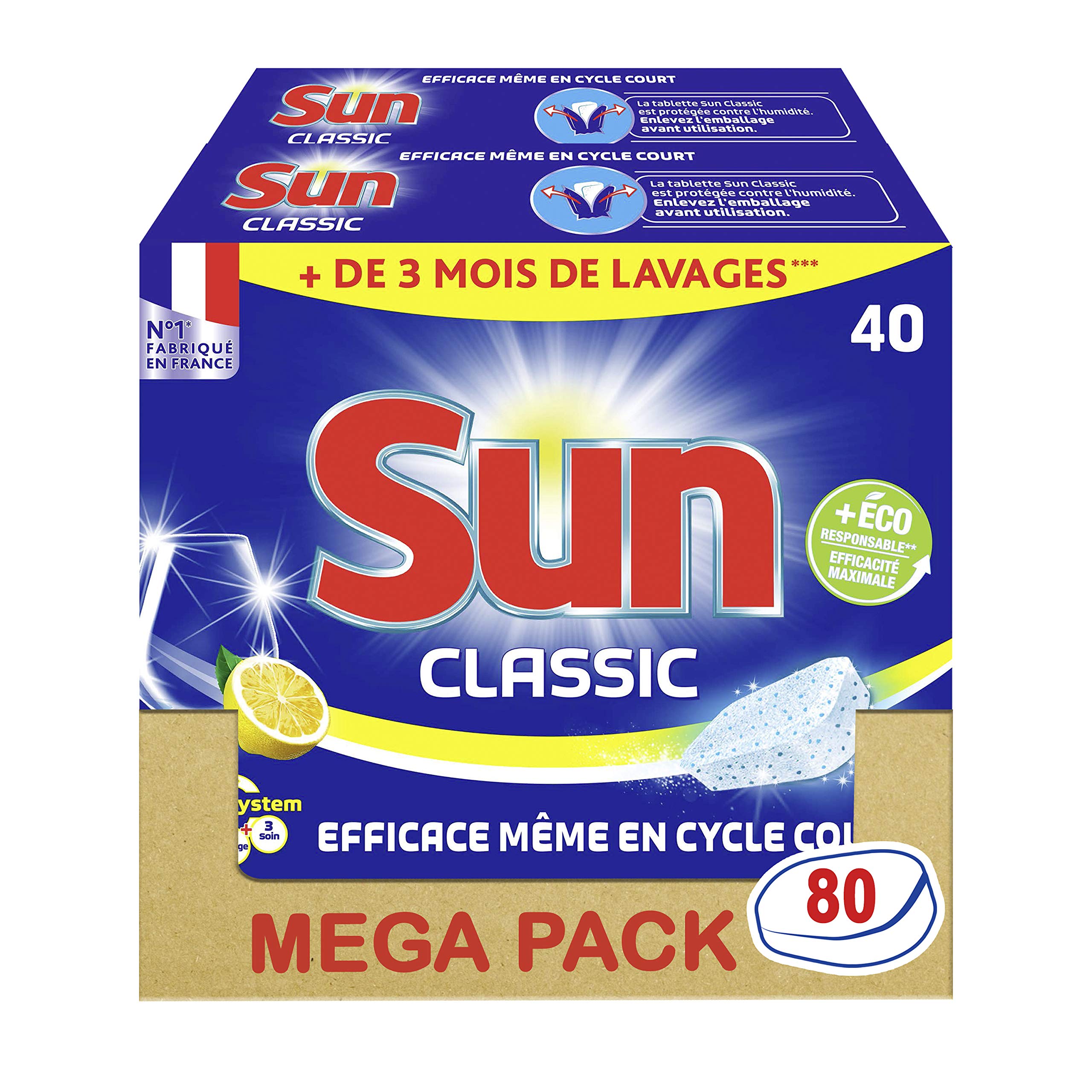 Sun Klasyczne tabletki cytrynowe do zmywarki - 2 pudełka po 40 sztuk
