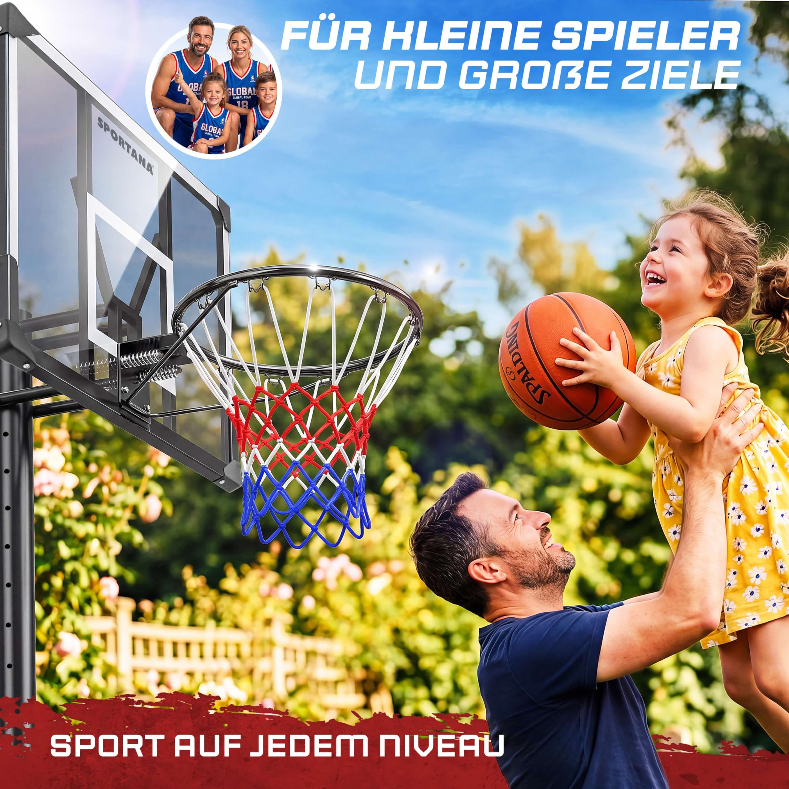 Canestro Basket da Esterno Regolabile 135–305cm Base Riempibile 60 kg Canestro per Pallacanestro con Ruote Struttura Stabile Resistente alle Intemperie Anello Ø45 cm per Bambini e Adulti