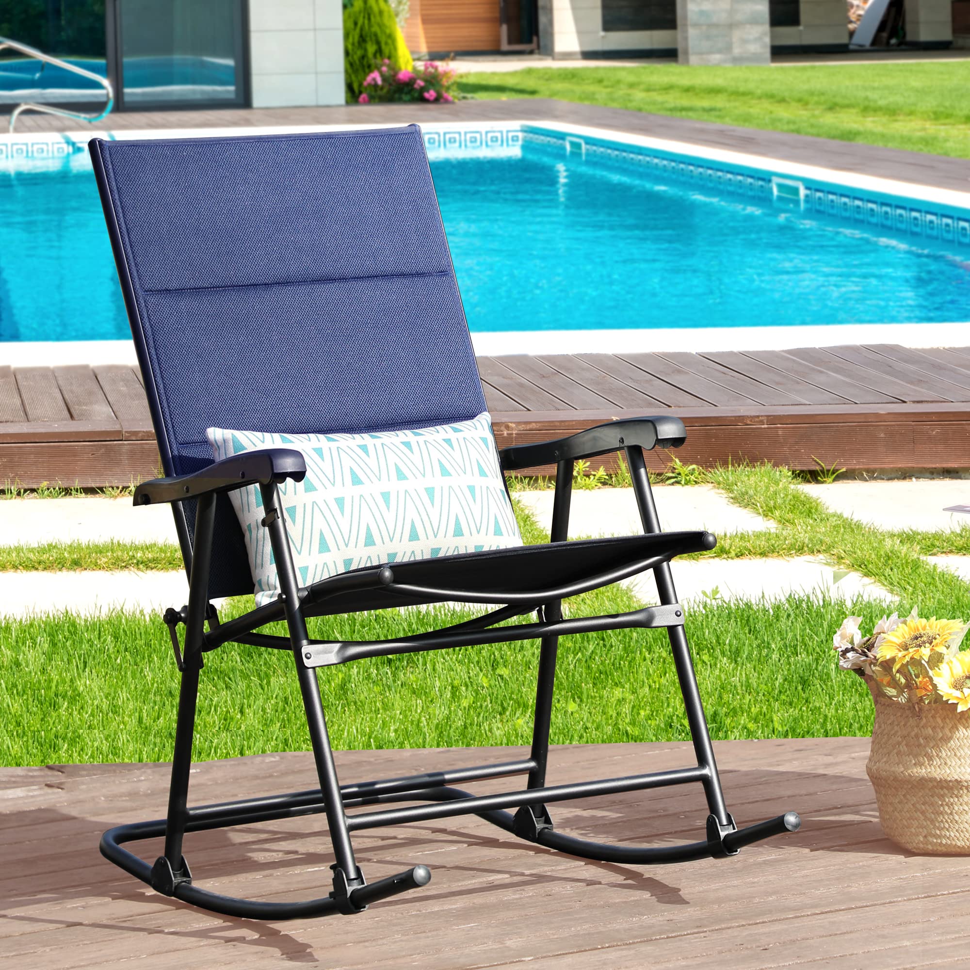 NATURAL EXPRESSIONS Folding Patio Rocking Chairs,Outdoor Oversized Textilene & 3D Mesh Fabric Rocker with High Back Hard Armrest,Portable Rocking Chair for Garden, Backyard, Porch, 300lb