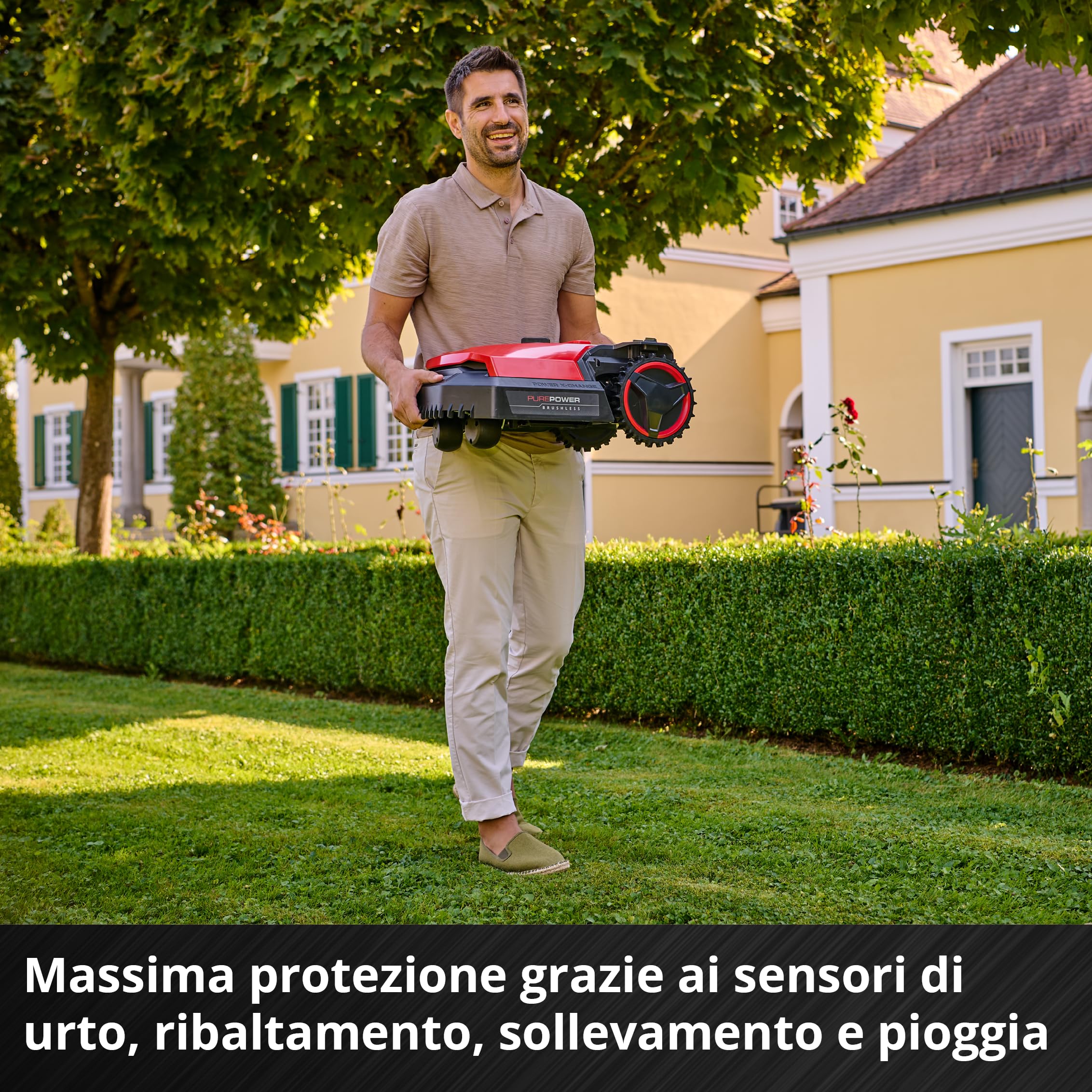 Tosaerba robotizzato Einhell FREELEXO 500 Power X-Change (18 V, controllo App, IPX5, aggiornamenti over-the-air via Wi-Fi, incl. set di installazione per 500 m² + 2,5 Ah Plus)