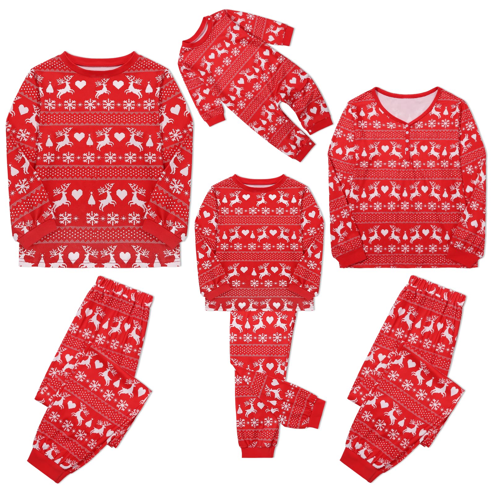 Set di pigiami natalizi per la famiglia, da donna, uomo, coppia, bambini, a maniche lunghe, con motivo natalizio