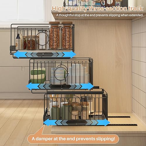 Miniatura 2 de Paquete de 4 cestas de almacenamiento de metal con riel deslizante, cajones organizadores de ropa para armario, contenedores de alambre apilables