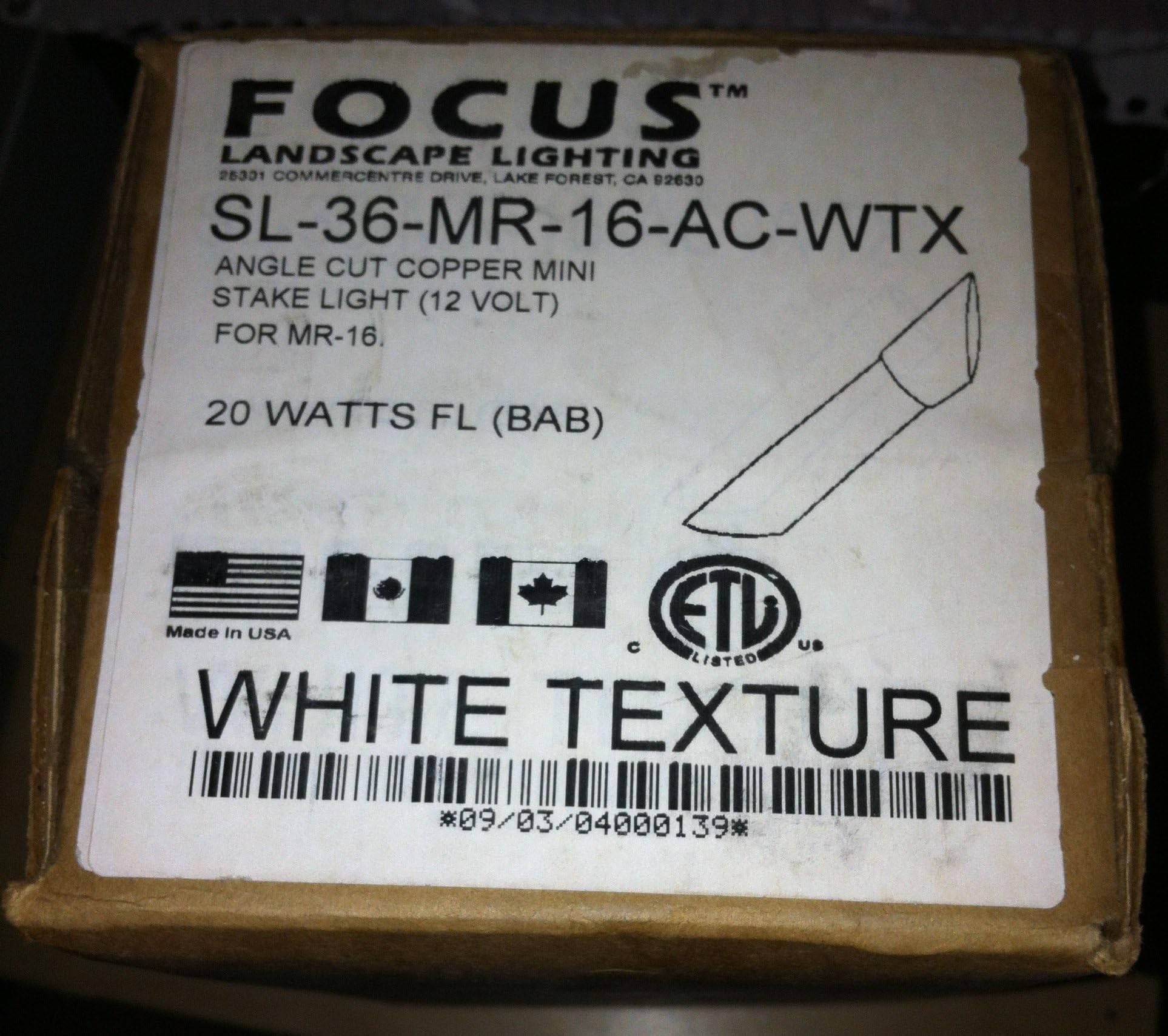 Focus Landscape Lighting Angle Cut Copper Mini Stake Light (12 Volt) 20 Watts FL (BAB) SL-36-MR-16-AC-WTX