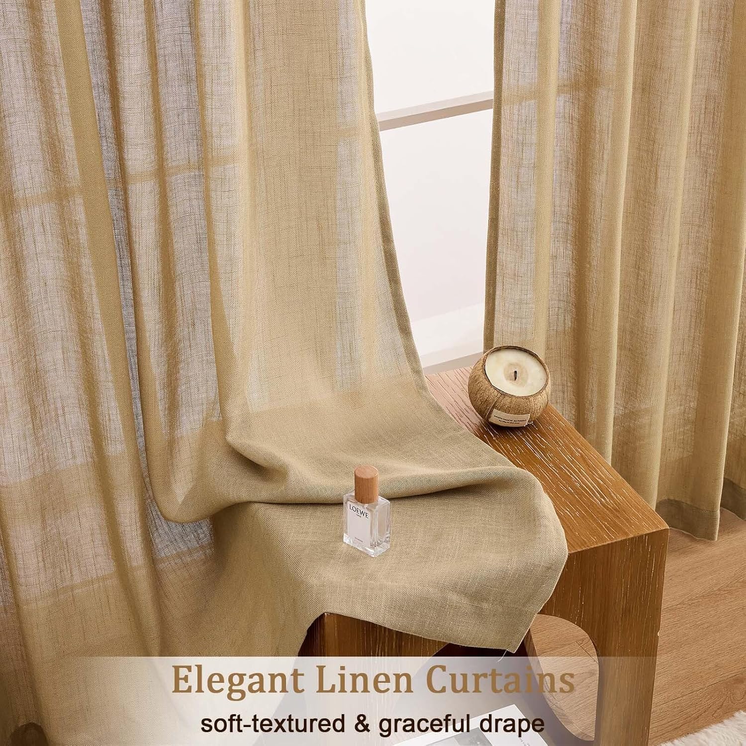 OWENIE Pinch Pleated Linen Curtains for Bedroom Living Room 120 Inches Long 2 Panels Set, Farmhouse Linen Blend Back Tab Semi Sheer Light Filtering Ceiling to Floor for Large Window, Each 40" Wx120 L