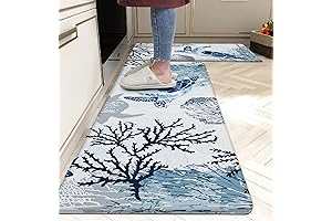 Navy Blue Vintage Coastal Beach Kitchen Mat
