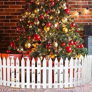 36PCS Christmas Tree Fence Decorations - Xmas Indoor Outdoor Gate for Pet Garden Plastic Picket Fences Party Decor (Assemb...