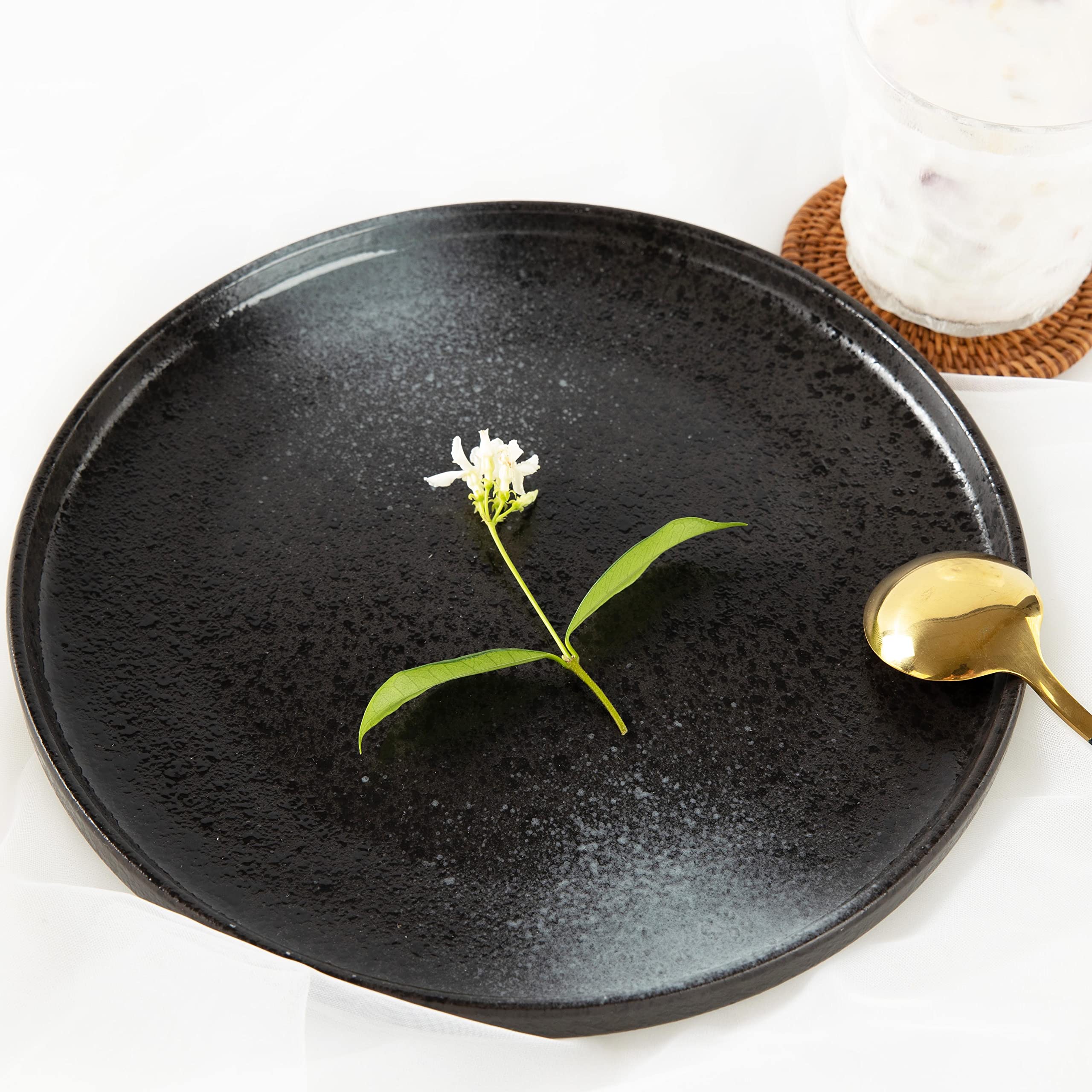 S&Q'S CERAMICS S&Q Ceramic Dinner Plates Set of 6, 10.5 inch Ceramic Stoneware Dinnerware Sets Serving Dishes for Kitchen, Microwave and Dishwasher Safe, Scratch Resistant (Black and Grey)