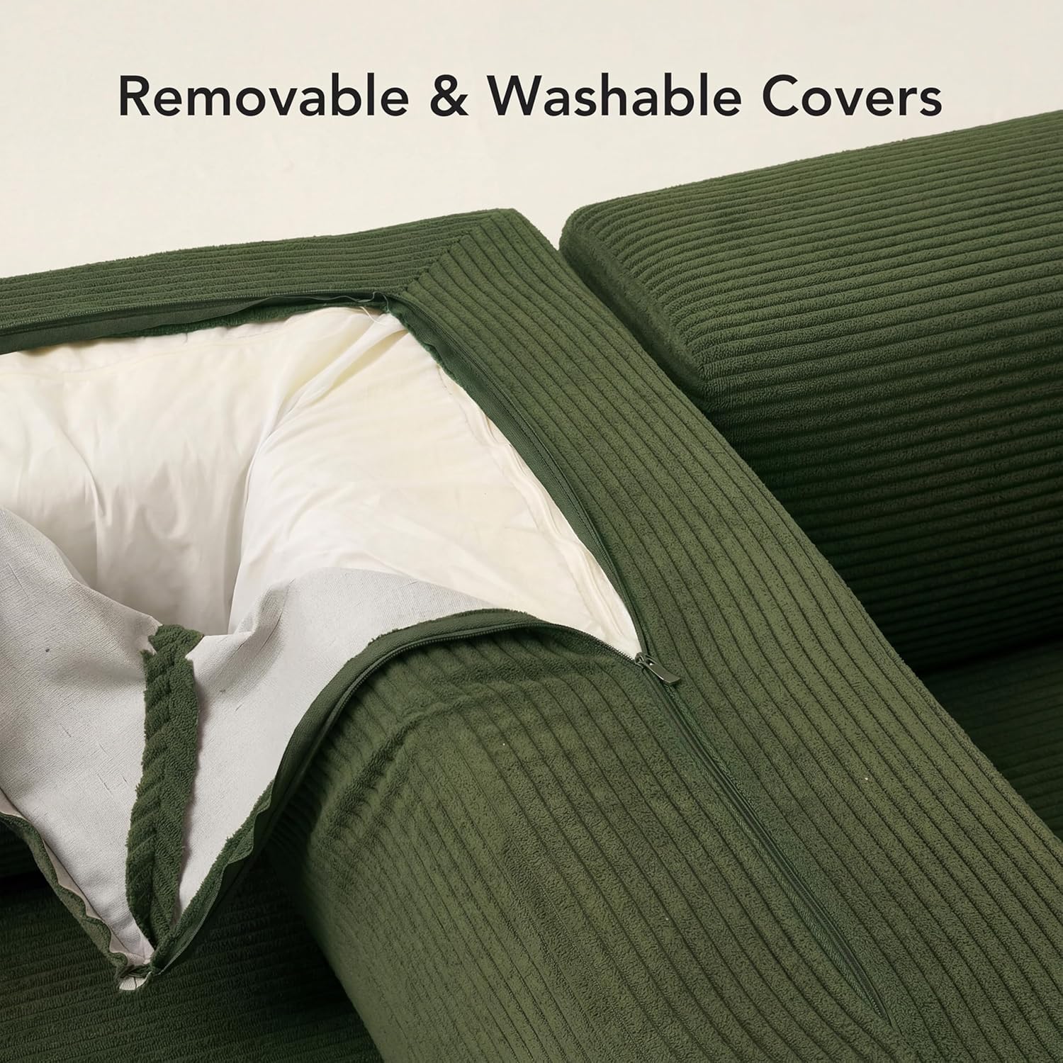 WEUP 5-in-1 Convertible Sofa Bed,65" Folding Boneless Couch with Fixed-Shape Frame, Corduroy Floor Sofa Loveseat Sleeper for Living Room, Bedroom, Small Apartment, Green