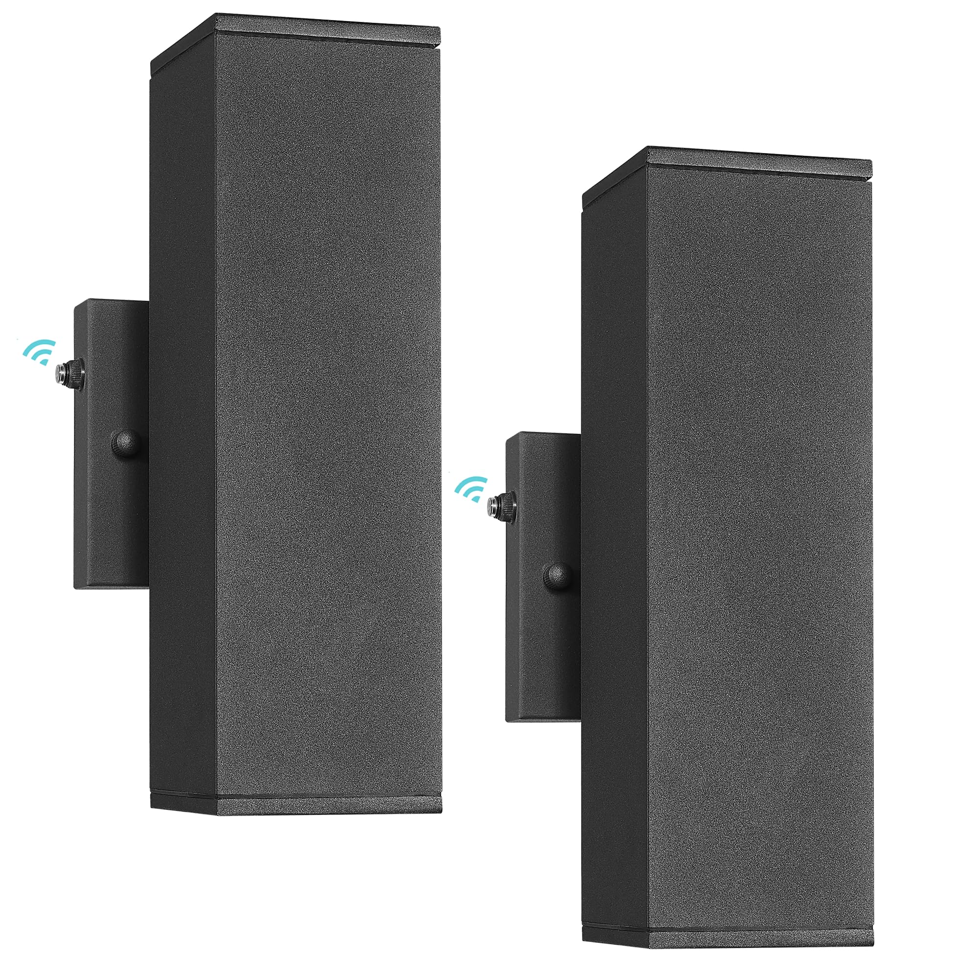 Ken &amp; Ricky Modern Outdoor Wall Light,Rectangular,Black,2 PK,Dust to Down
