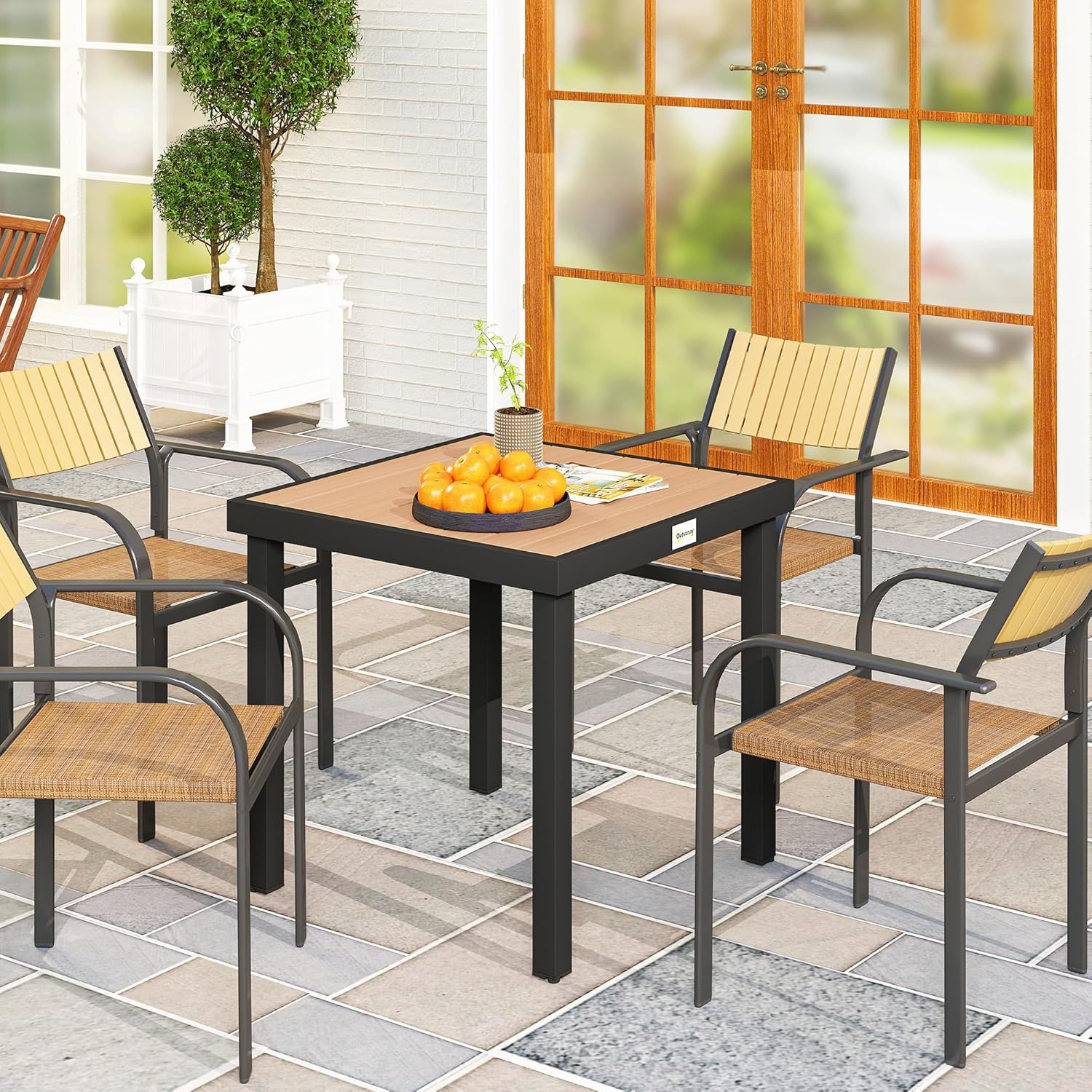 Outsunny Outdoor Dining Table for 4 People, Square Patio Table with Aluminum Metal Legs for Garden, Lawn, Natural