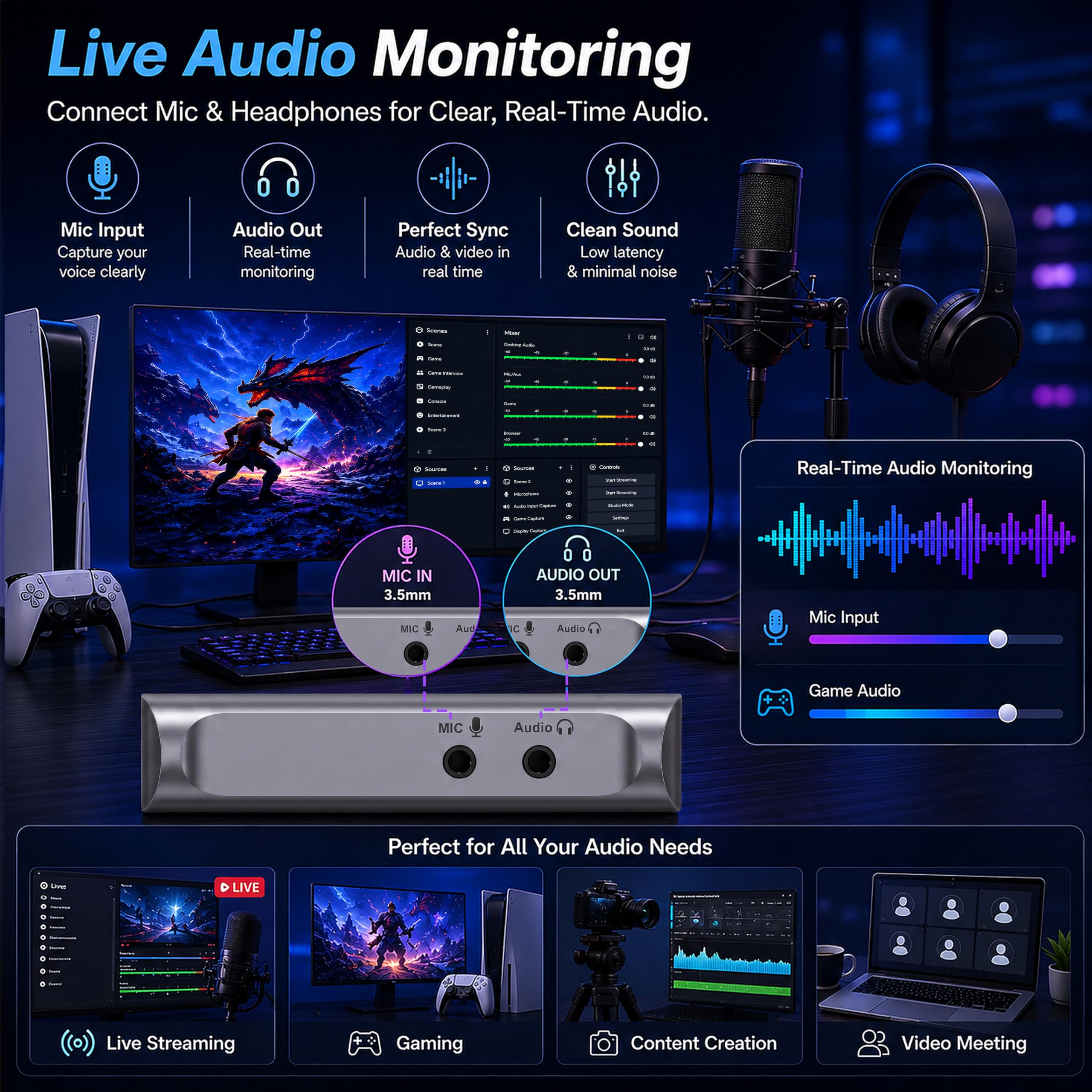 Guermok, Capturadora HDMI, 4K60FPS / 2K120FPS, Paso Directo 4K60, Streaming | Streaming, grabación y juego con baja latencia, Compatible con consolas portátiles, ordenadores, vídeo estable, fácil de usar