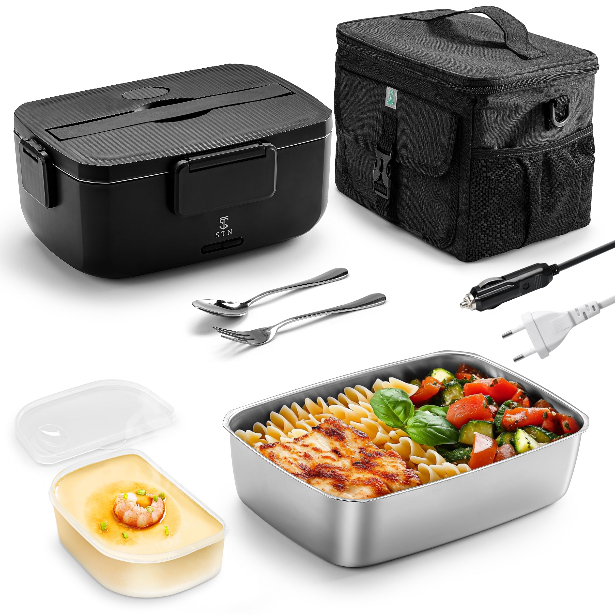 Elektrische Lunchbox 100W 1,5L – Heat Box Mit Isoliertasche, Gabel, Löffel & Trennplatte, Automatik Aufheizung