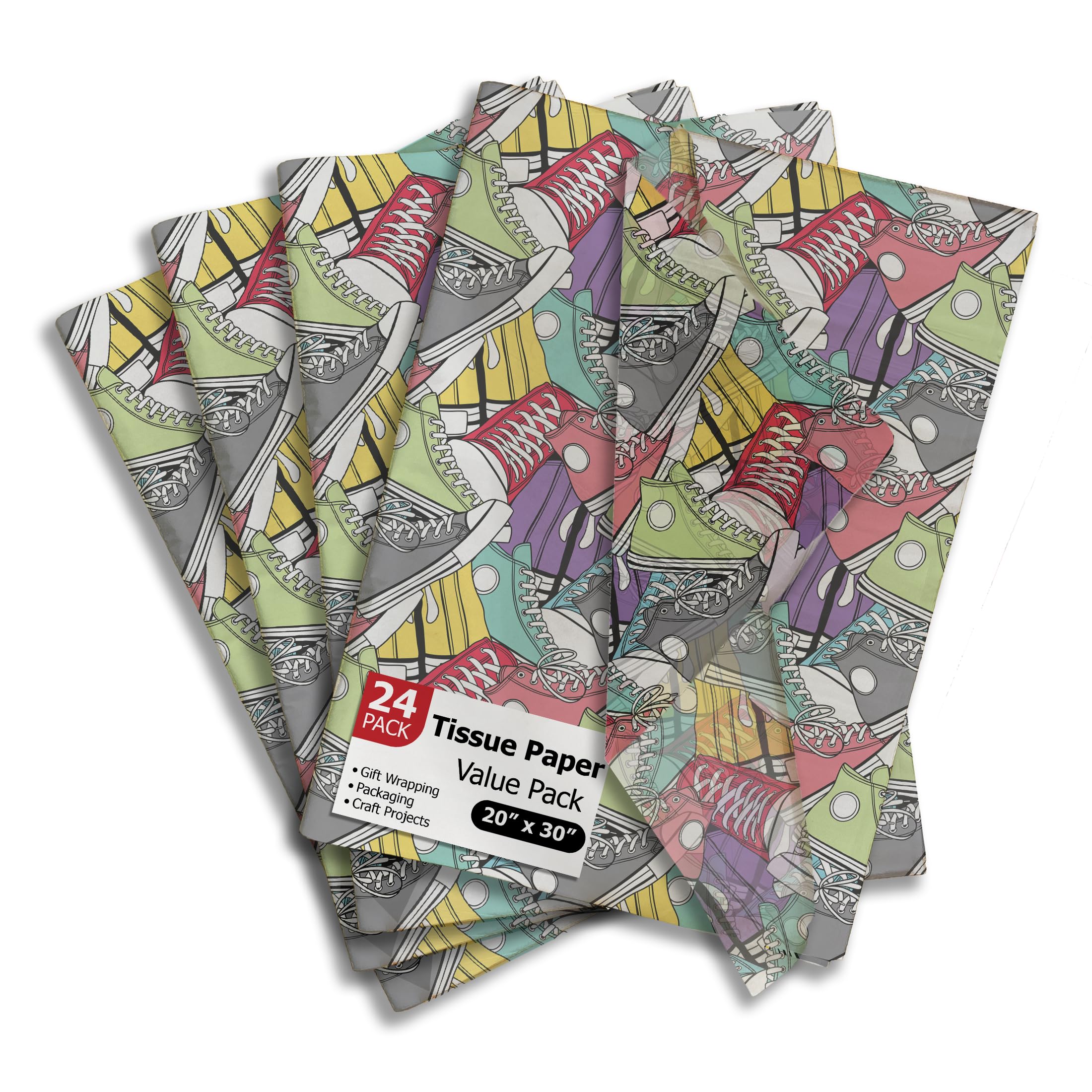 Pro Supply Global Sneakers Printed Tissue Paper for Birthday Party Gift Bags or Boxes and Wrapping - Bulk Decorative Art Tissue Paper for Packaging and Gifting | 24 Sheets 20" x 30" — image 1