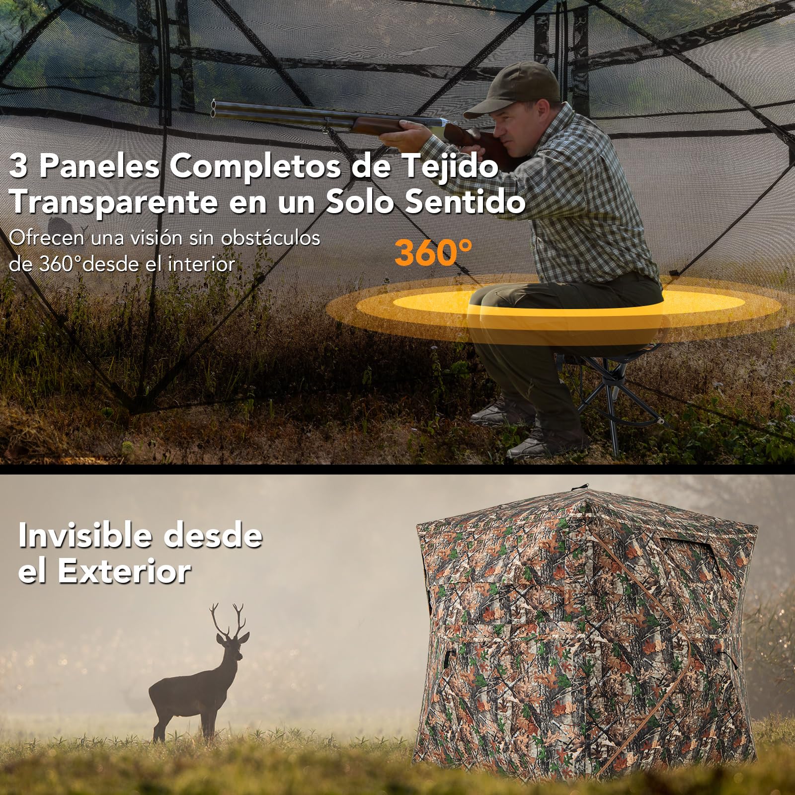 COSTWAY Persiana de Caza de 360°, Estor de Caza de 5 Lados para 2-3 Personas, Puesto de Caza Plegable, Bolsa de Transporte, Camuflaje