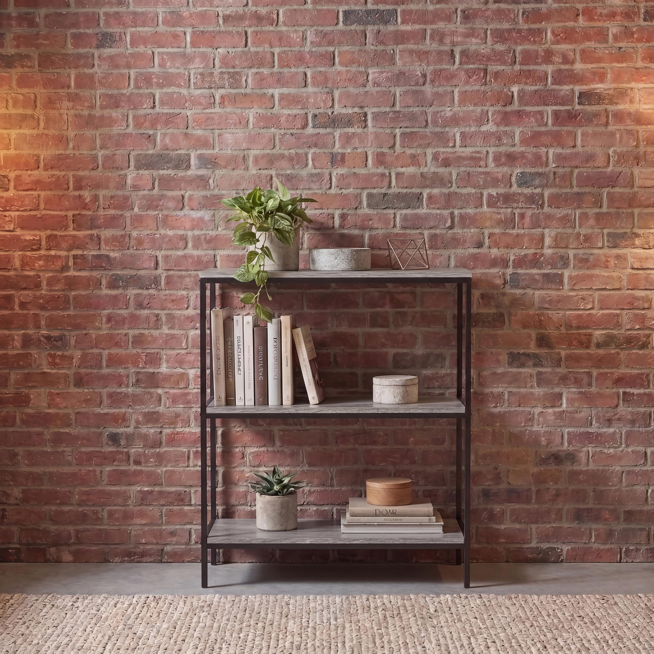 Vida Designs Brooklyn Bookcase Wooden Shelving Shelf Storage Display Shelves Unit Industrial Rustic Furniture (Grey, 3 Tier)
