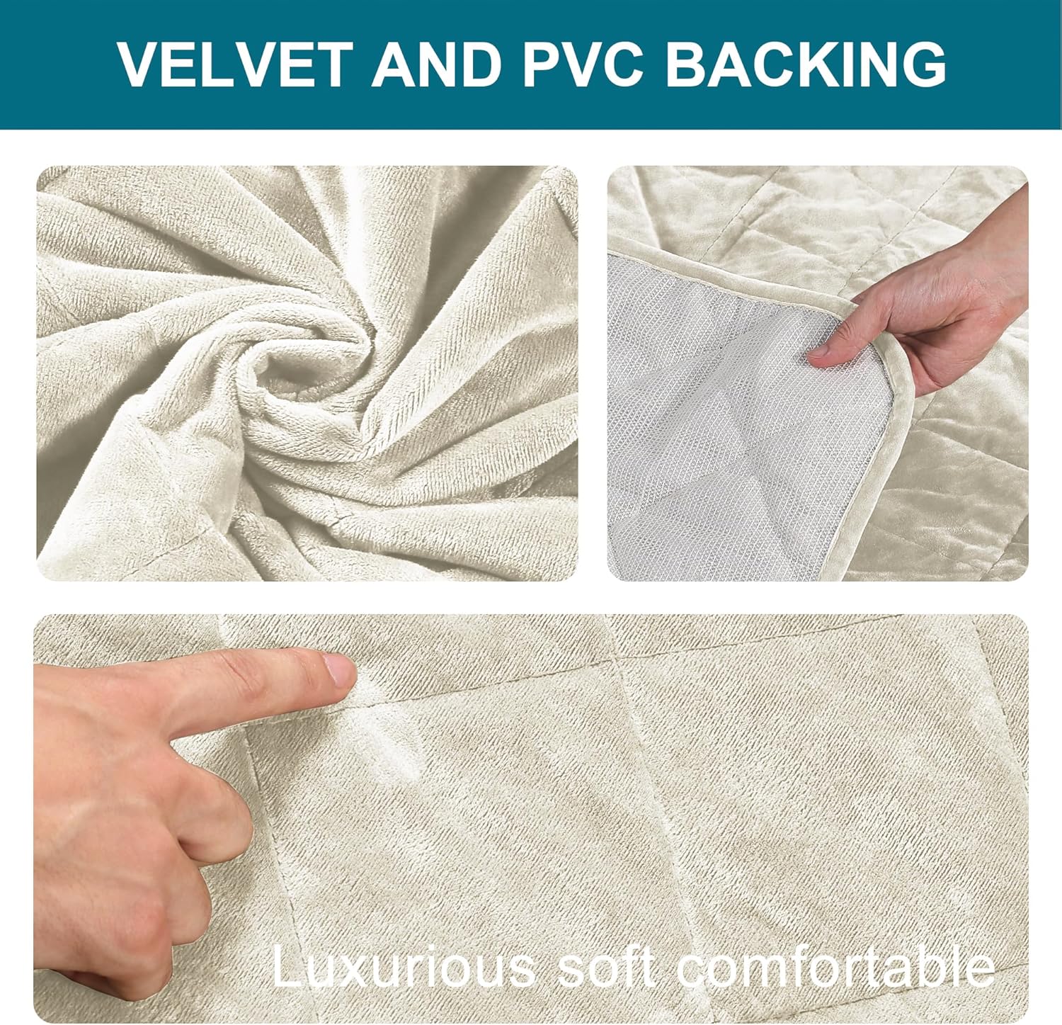 Turquoize Velvet Armrest Covers for Chairs and Sofas Couch Armrest Cover for Recliner with Side Pocket Non-Slip Arm Covers Protector for Dogs Washable Armrest Slipcovers Set of 2, Ivory