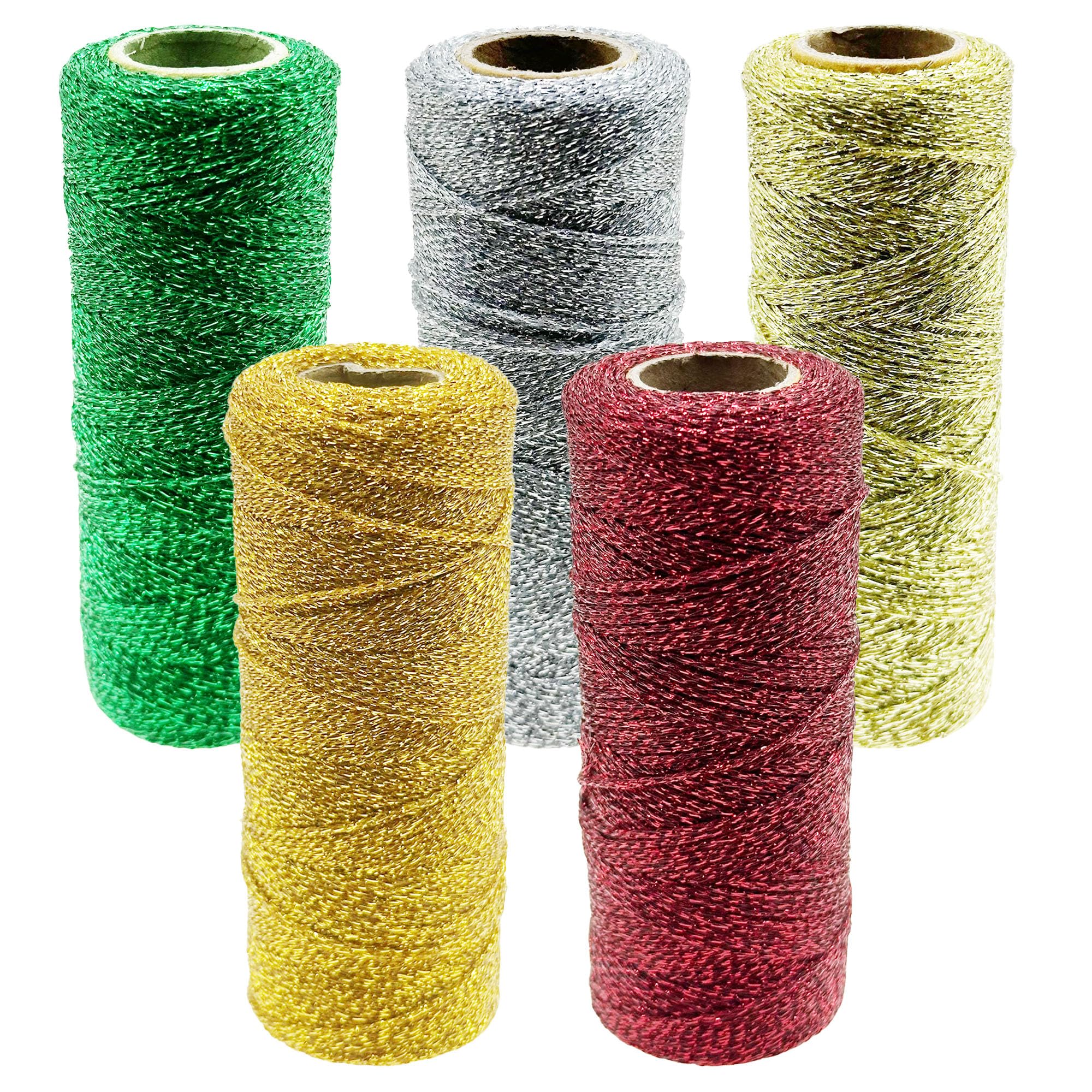 Yayatty 1.5mm Metallic String Decorative Metallic Bakers Twine Metallic Thread Rope for Craft Jewelry Making DIY Christmas Ornament Hanging Decoration, 5 Color, 550 Yard