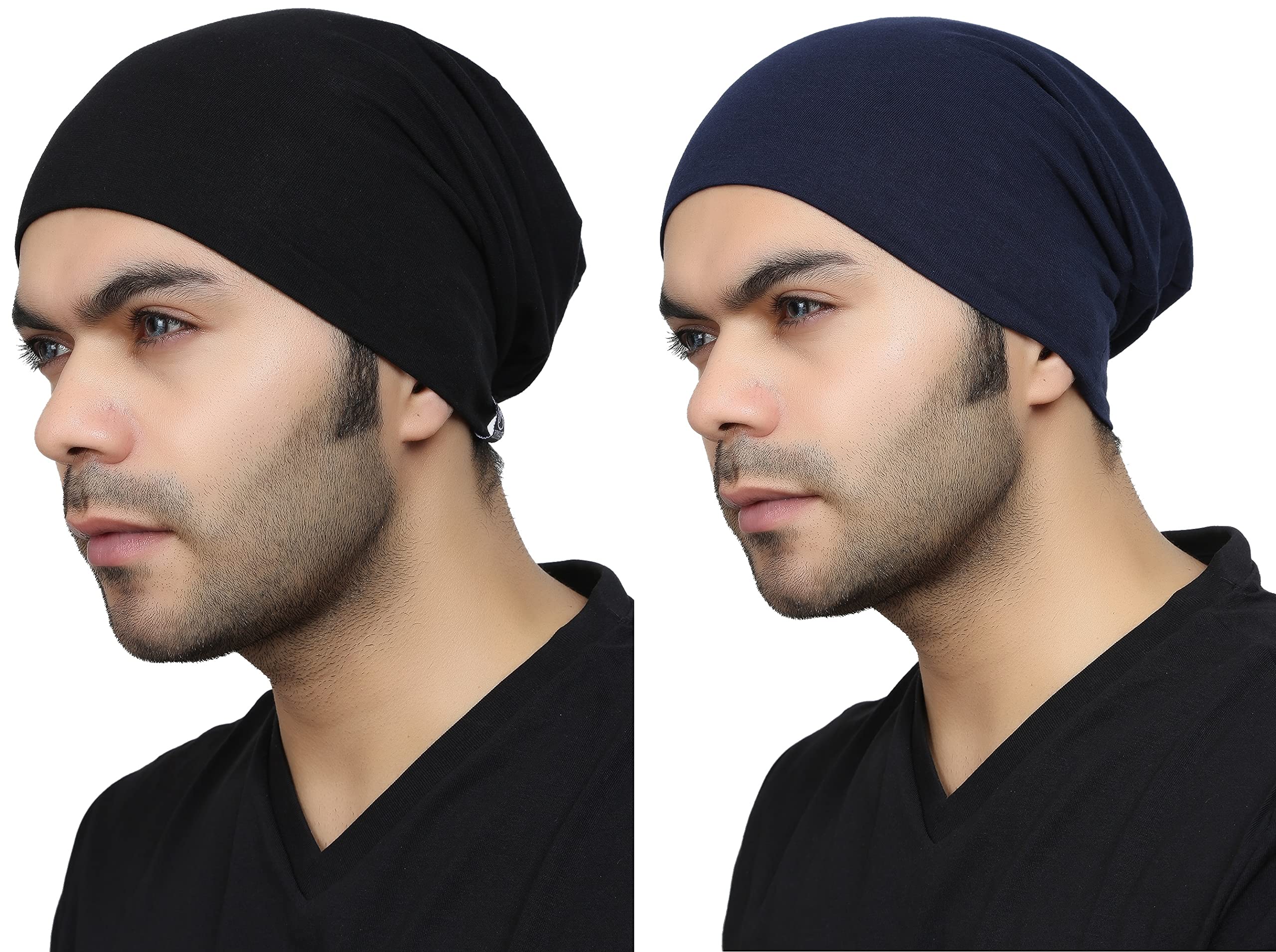 BISMAADH Unisex Soft Cotton Fashion Slouchy Beanie Skull Hair Cover Sleep Cap Hat for Frizzy Natural Curly Hair Protection Pack of 2