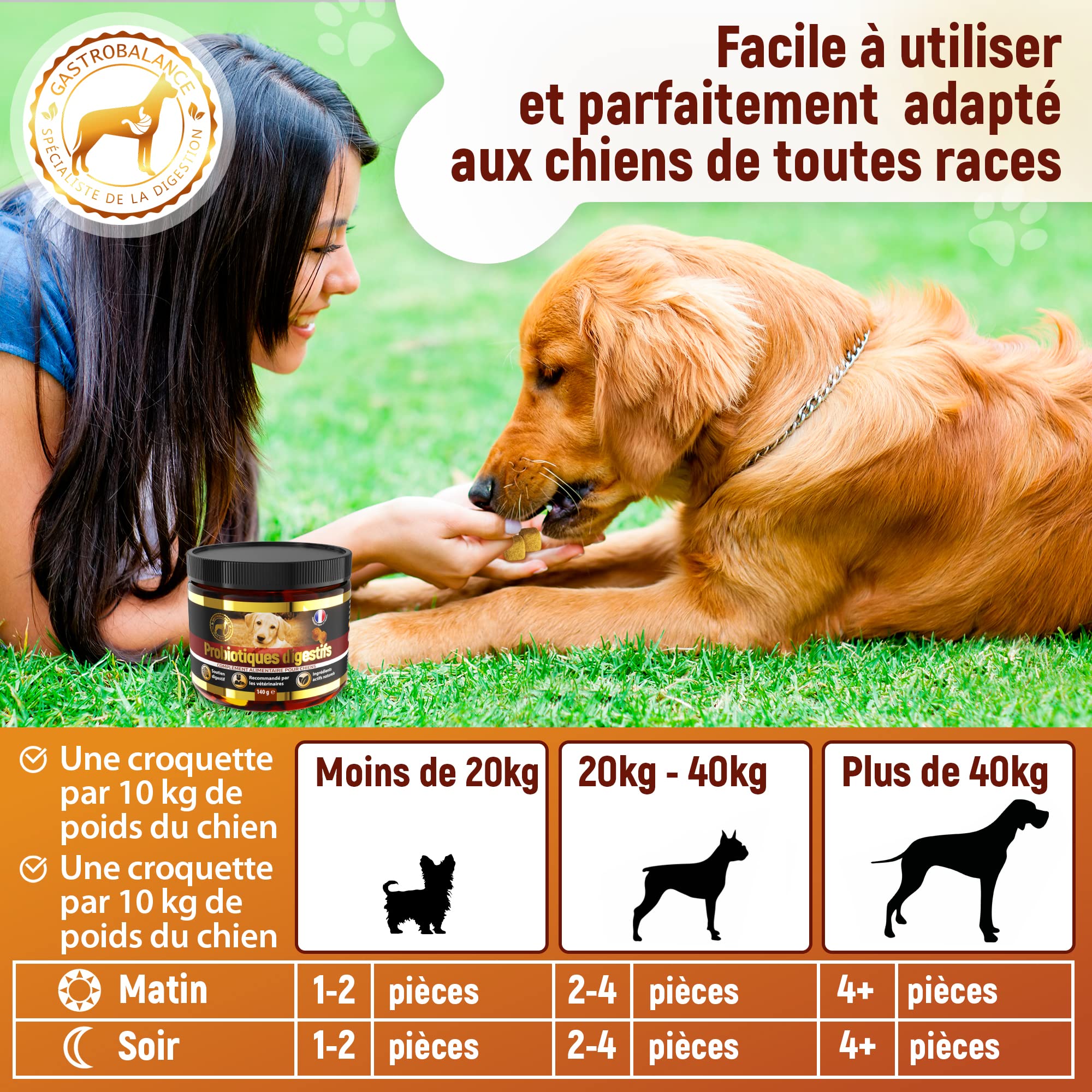 Traitement Chien probiotique – 60 croquettes Naturelles probiotique Flore intestinale Chien - Goût Bacon (Francais)